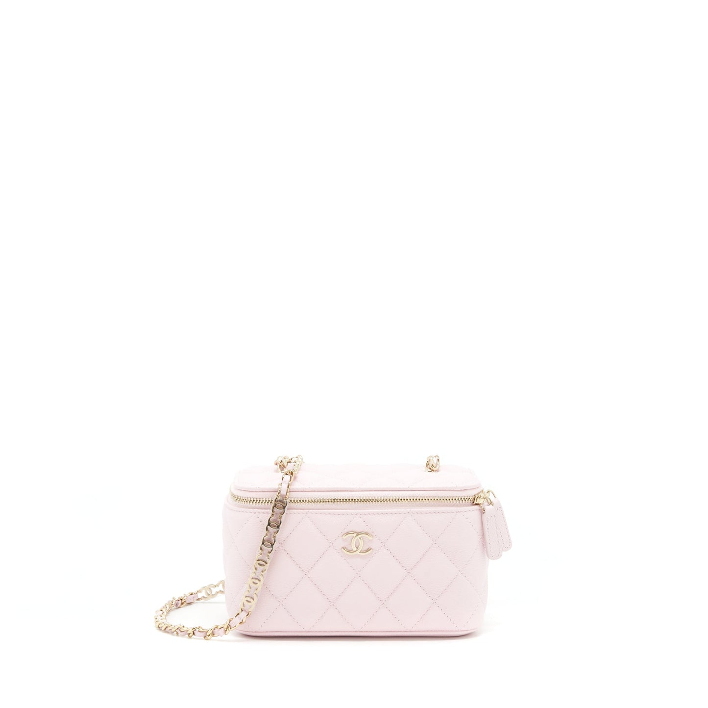 Chanel 22P Long Vanity Case With Logo Chain Caviar Light Pink L