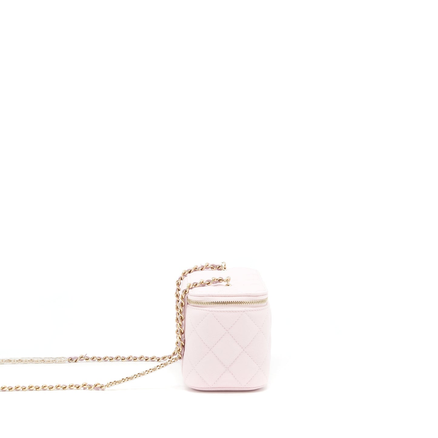 Chanel 22P Long Vanity Case With Logo Chain Caviar Light Pink L