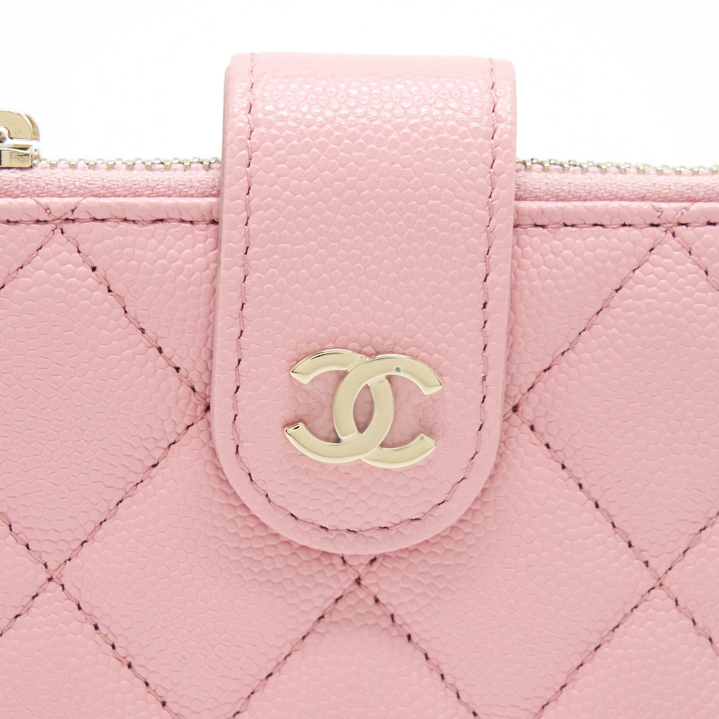 Chanel Double Zip Card Holder Caviar Pink L
