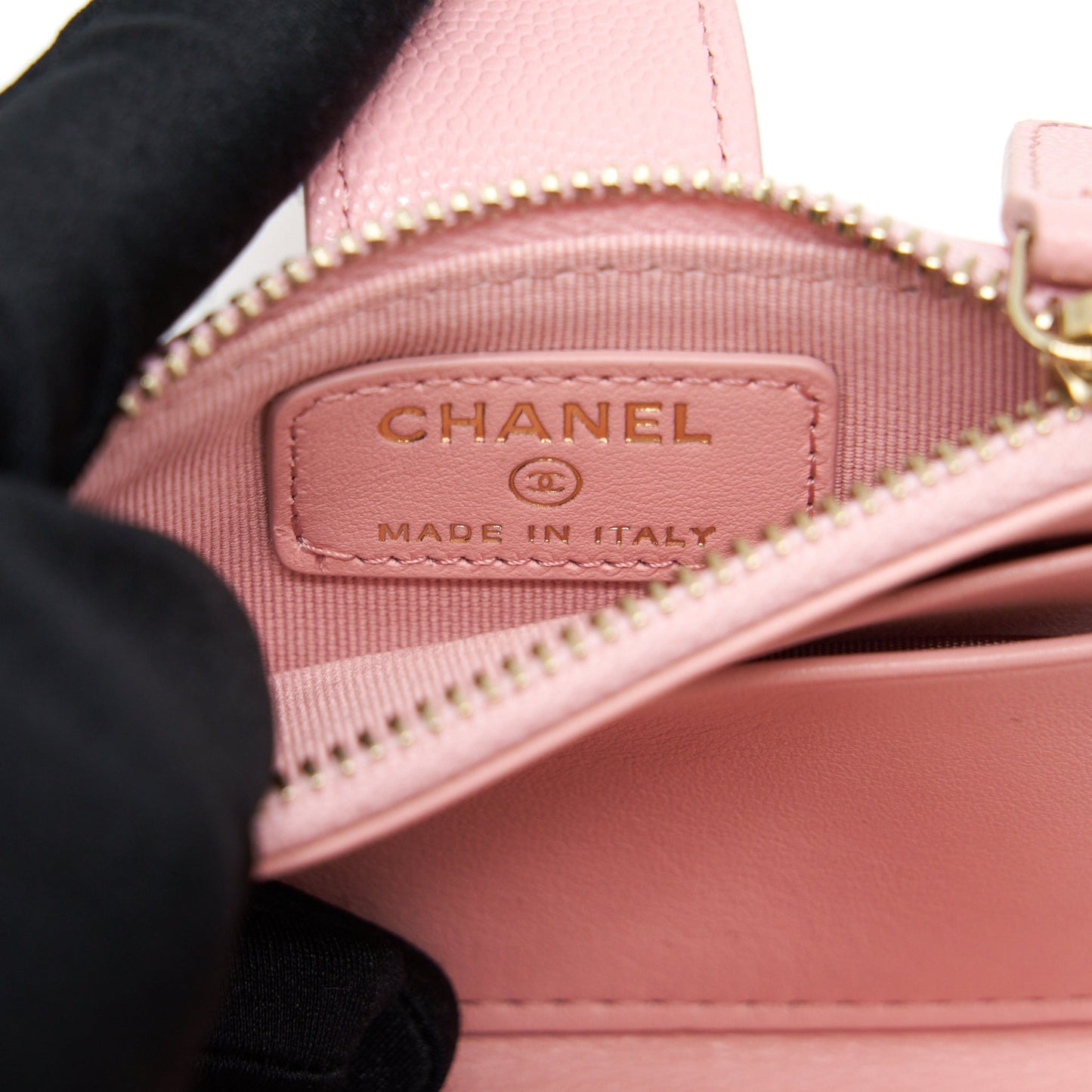 Chanel Double Zip Card Holder Caviar Pink L