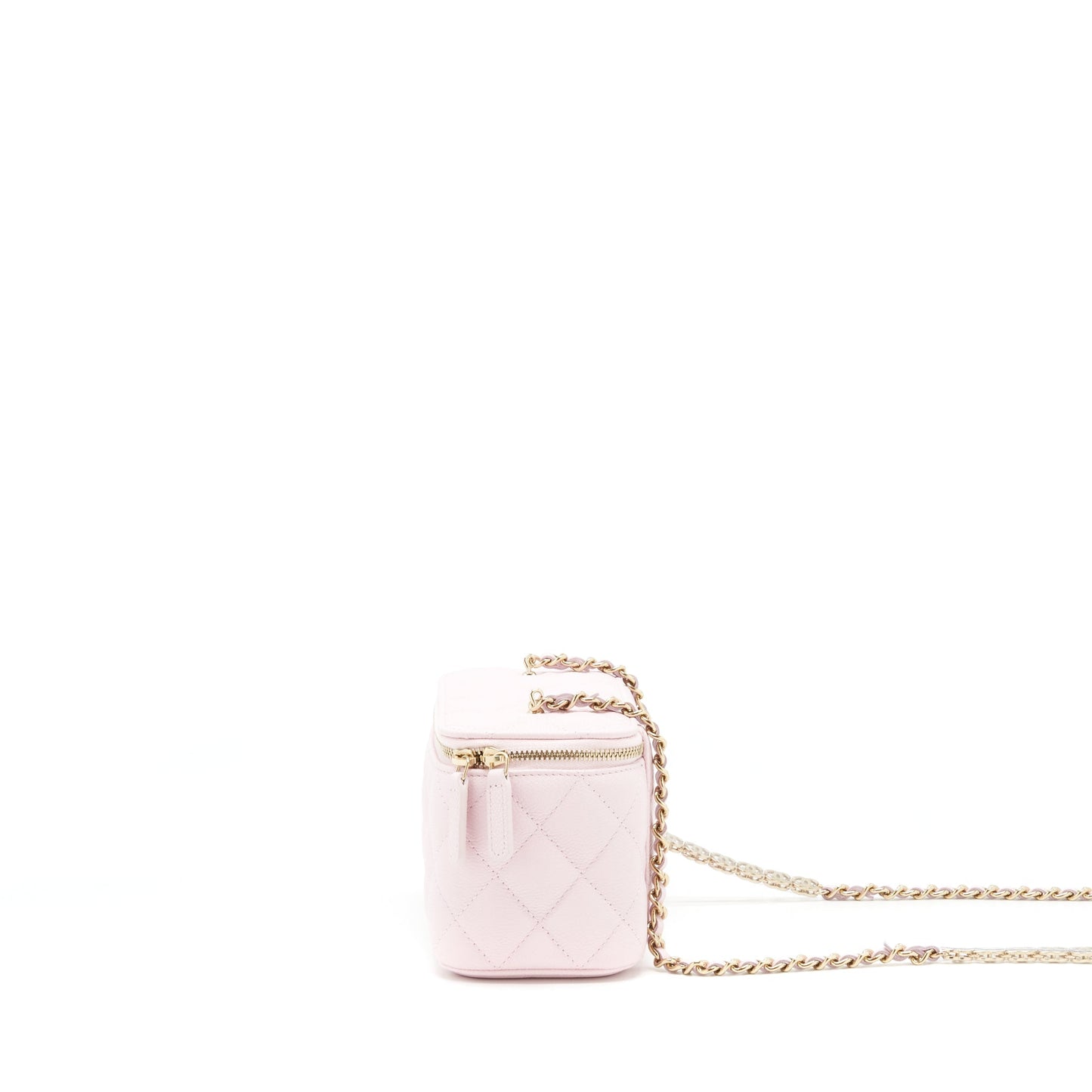 Chanel 22P Long Vanity Case With Logo Chain Caviar Light Pink L
