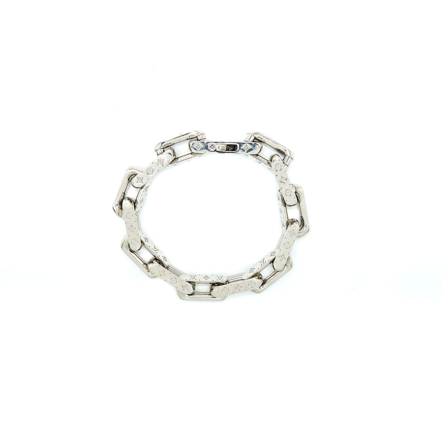 Louis Vuitton Chain Bracelet Engraved Monogram Silver Tone