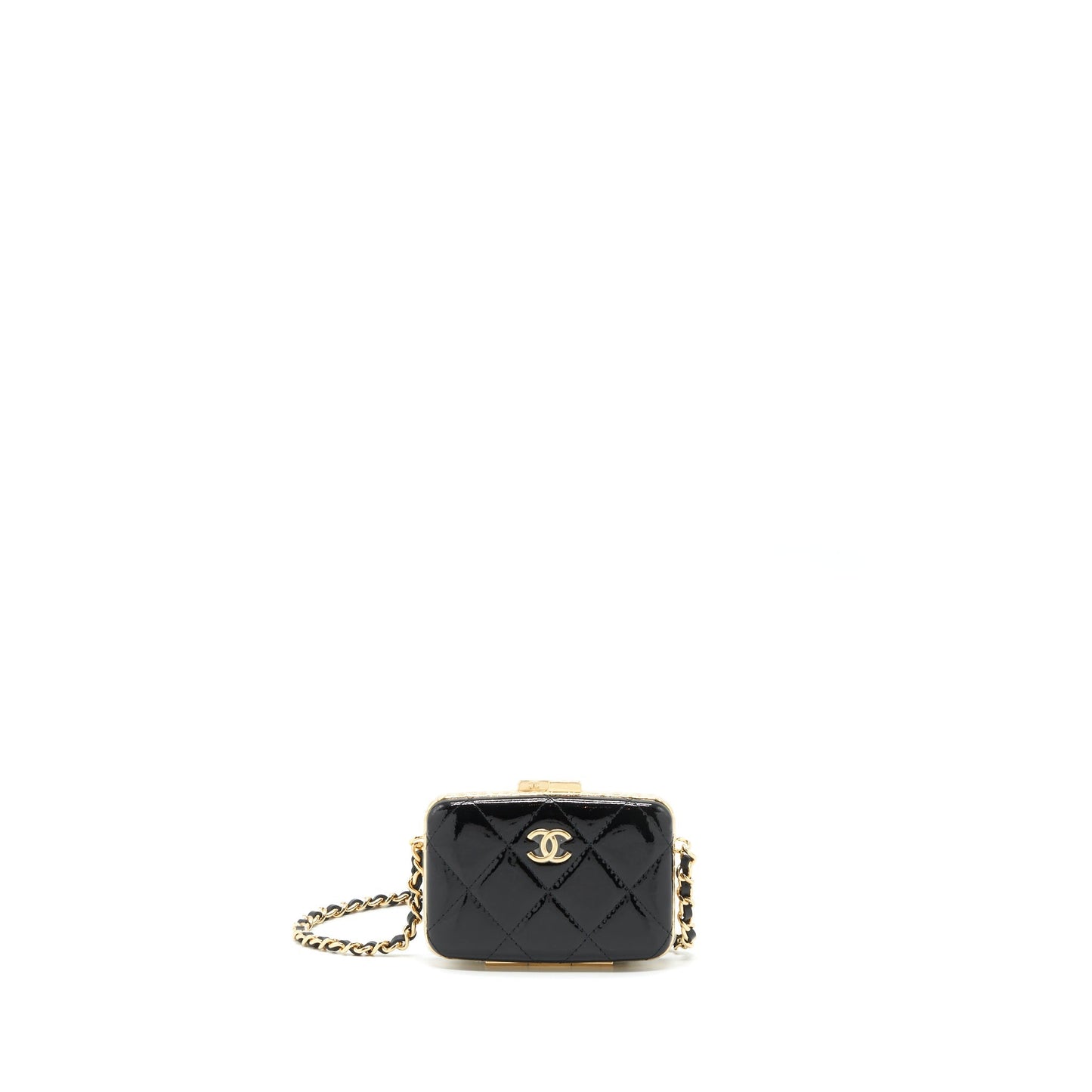 Chanel 21A Mini Clip Box With Chain Patent Black L