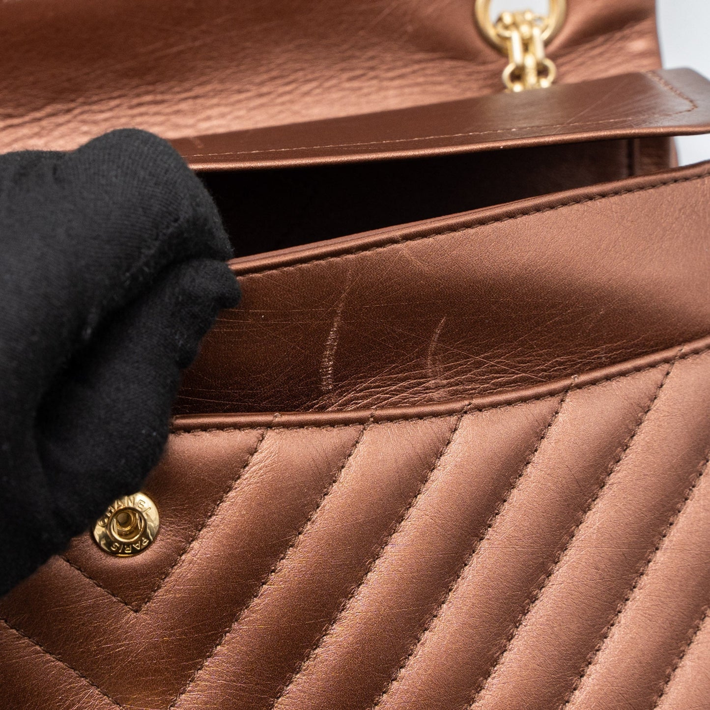 Chanel 2.55 226 Reissue Flap Bag Chevron Aged Calfskin Bronze Brushed