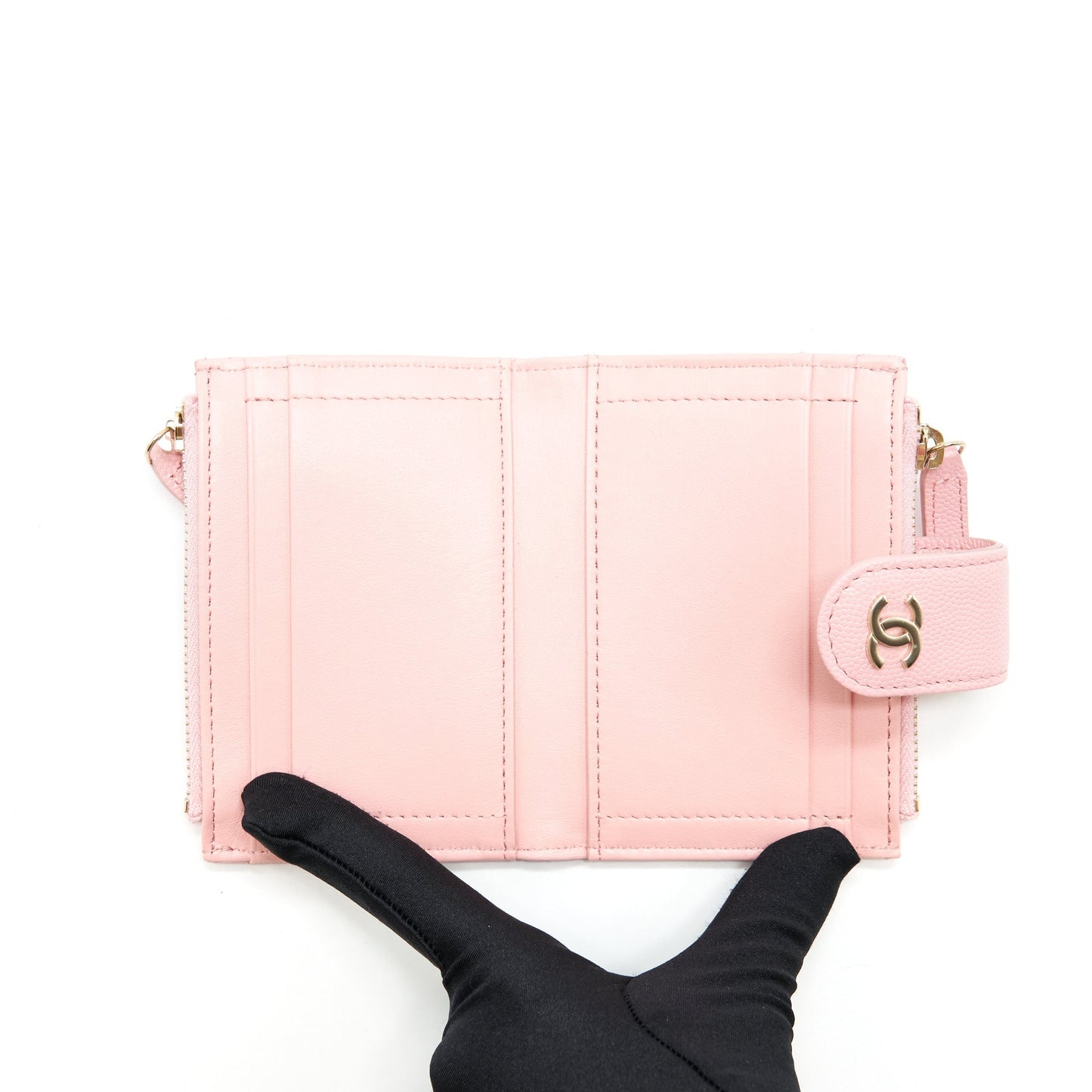 Chanel Double Zip Card Holder Caviar Pink L