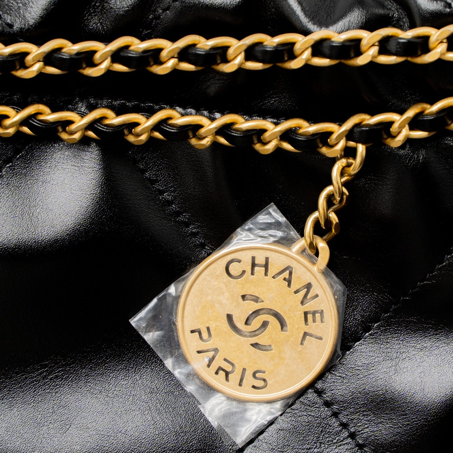 Chanel 23s Mini 22 Bag Shiny Calfskin Black Brushed  (Microchip)