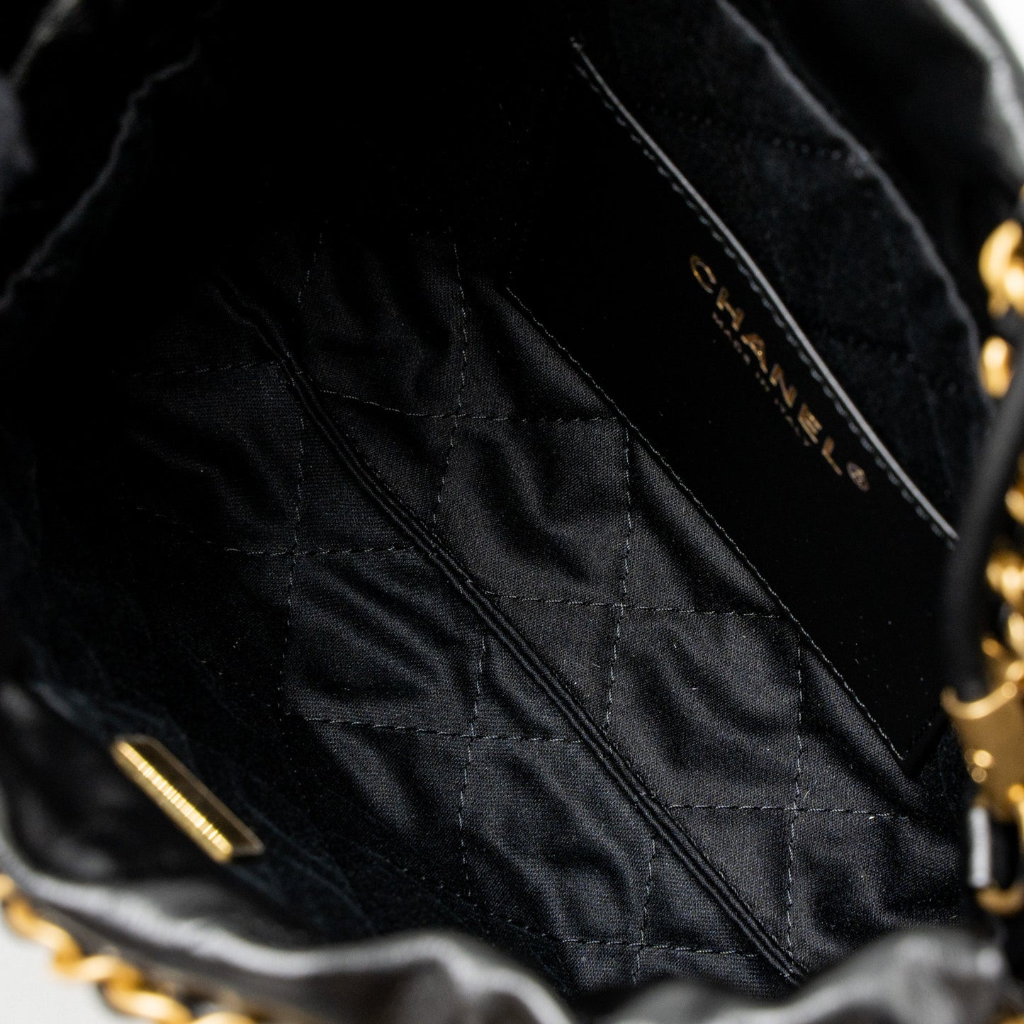 Chanel 23s Mini 22 Bag Shiny Calfskin Black Brushed  (Microchip)