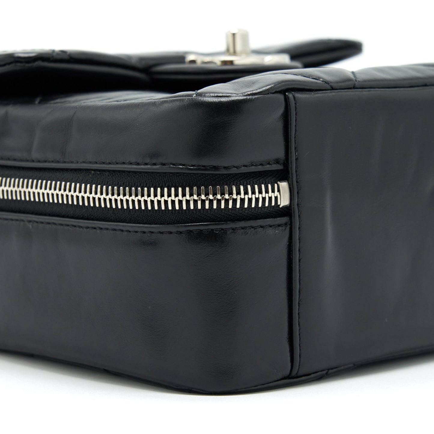 Chanel Quilted Vertical Top Handle Bag Calfskin Black