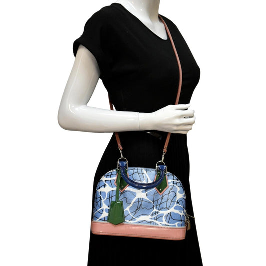 Louis Vuitton Alma BB Aqua Print Epi Leather Satchel Crossbody Bag Blue