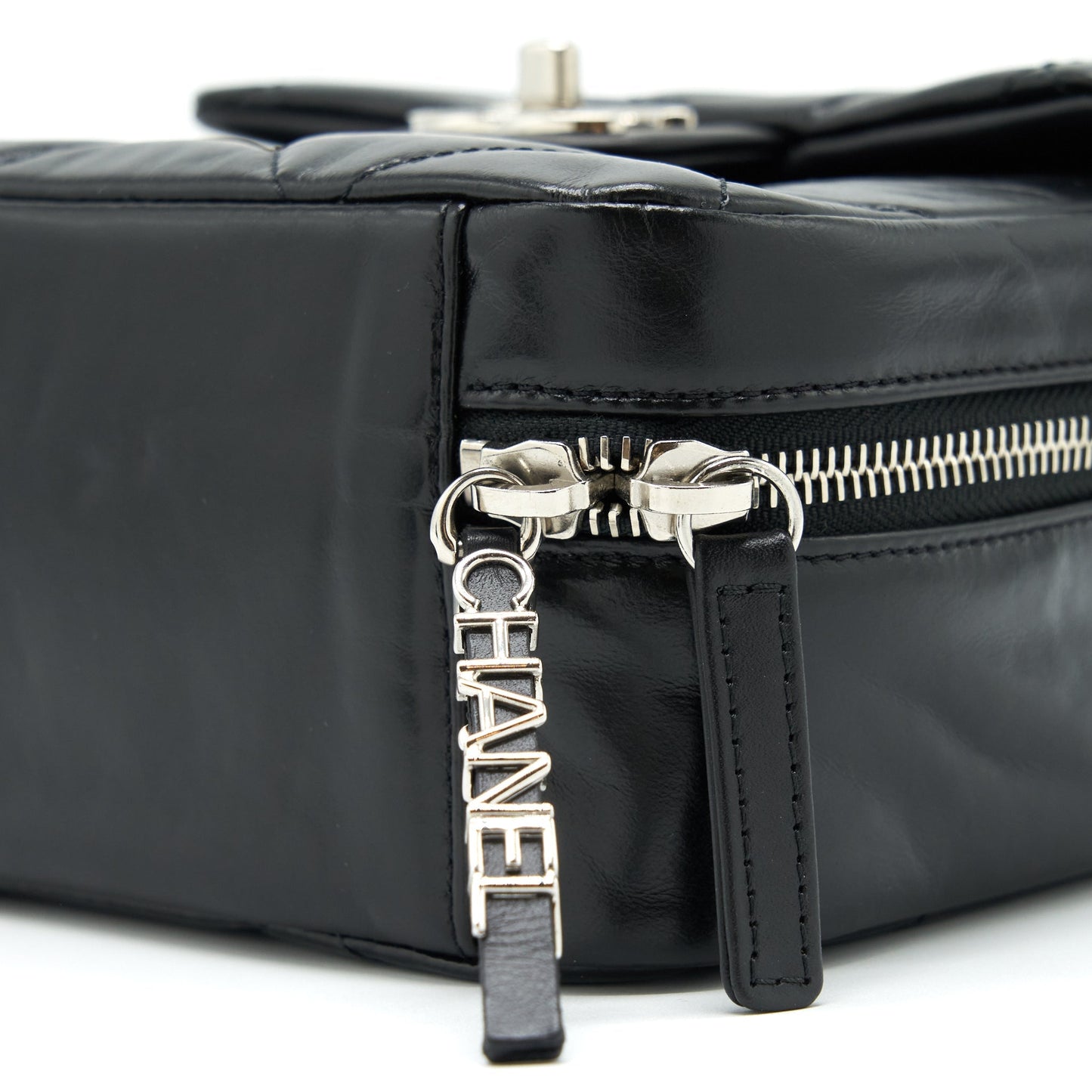 Chanel Quilted Vertical Top Handle Bag Calfskin Black