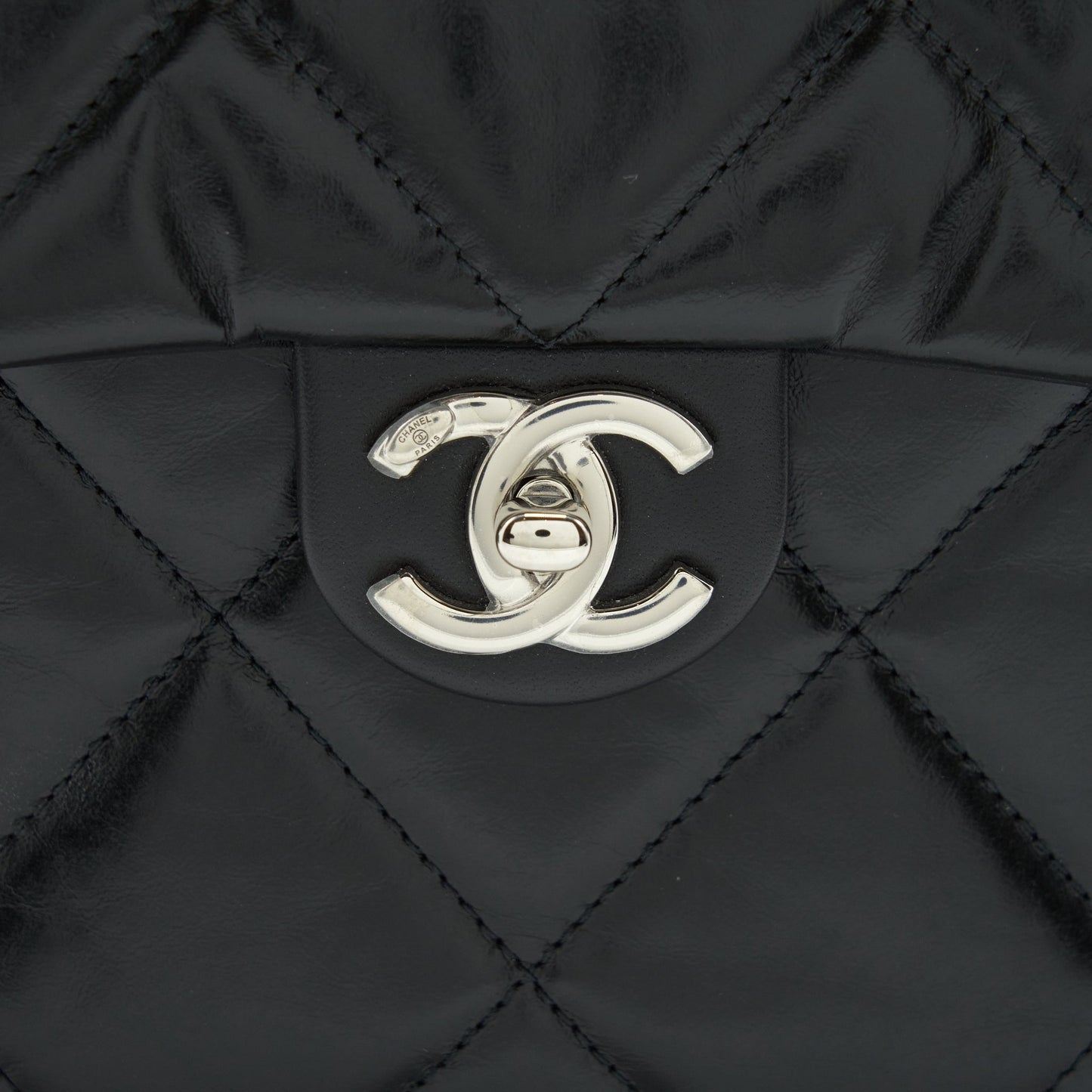 Chanel Quilted Vertical Top Handle Bag Calfskin Black