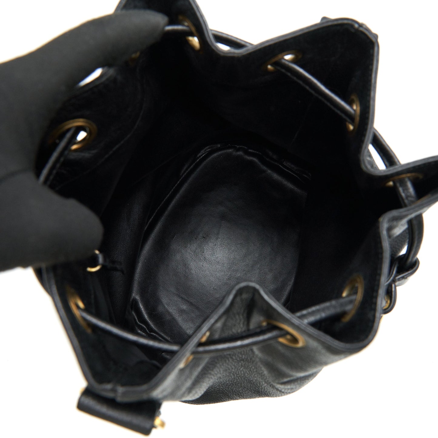 CHANEL  CC Logo Pearl Crush Caviar Bucket Bag Black