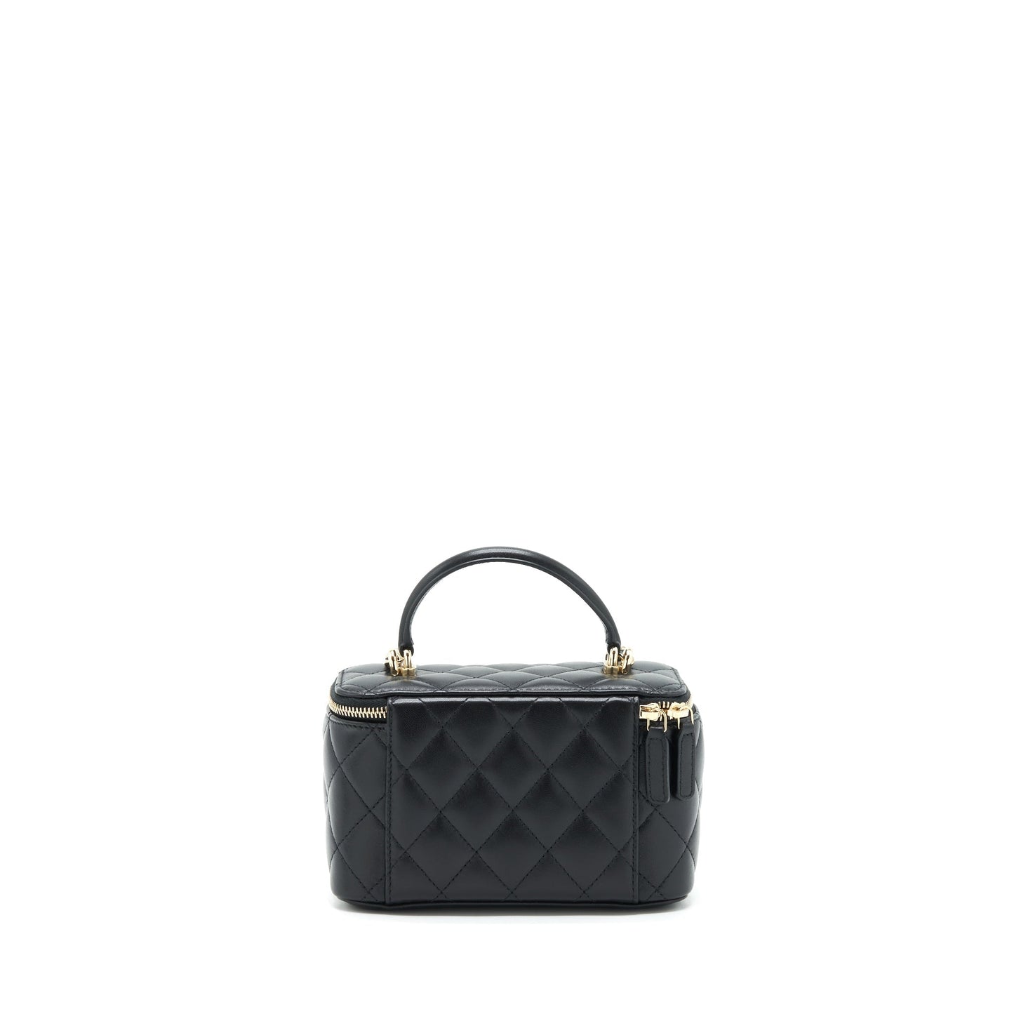 Chanel Top Handle Long Vanity With Chain Lambskin Black L