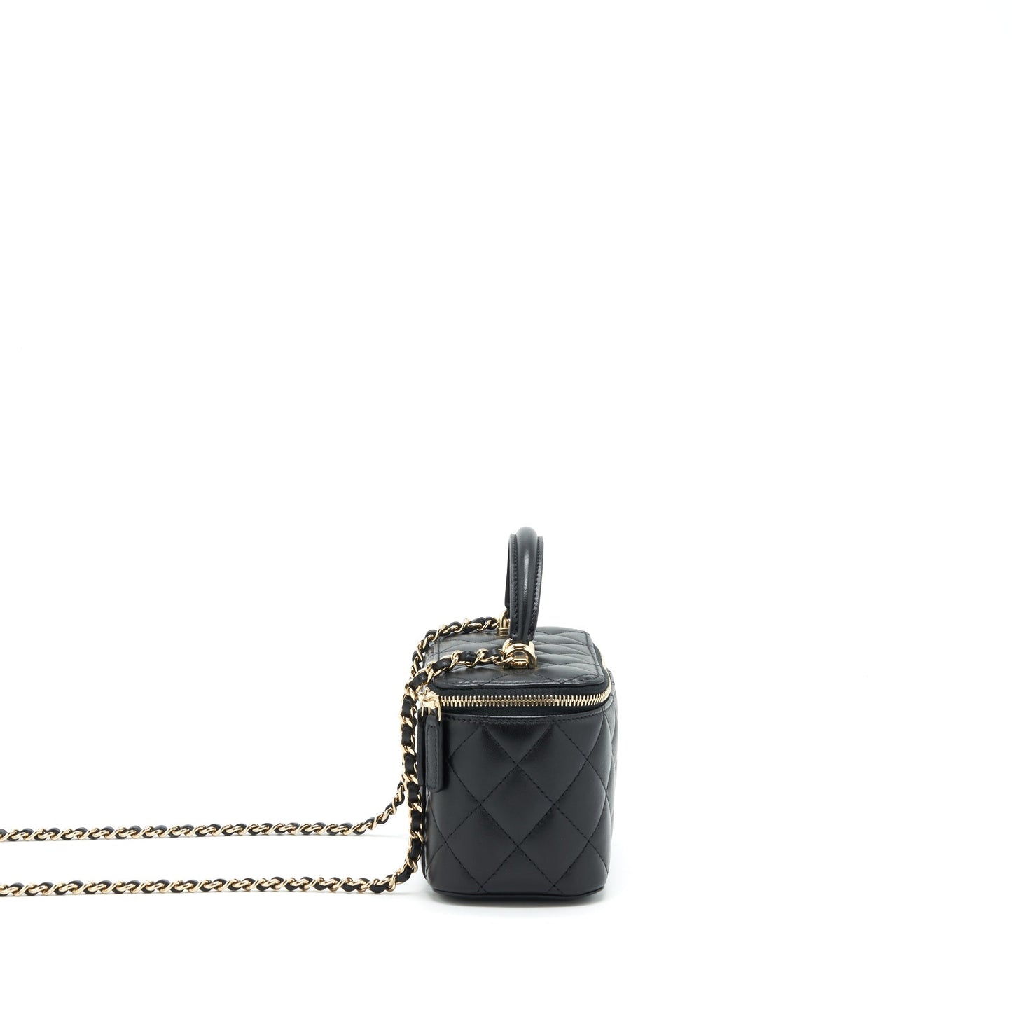 Chanel Top Handle Long Vanity With Chain Lambskin Black L