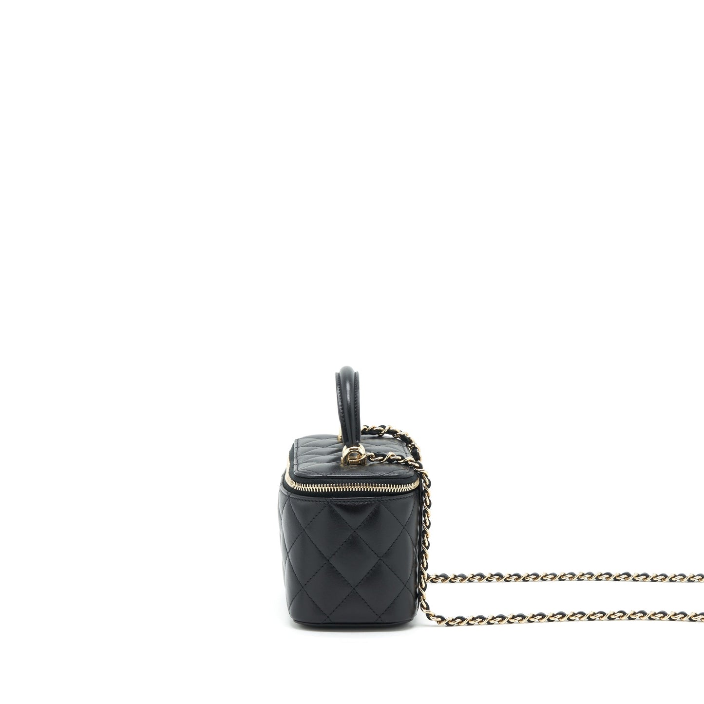 Chanel Top Handle Long Vanity With Chain Lambskin Black L