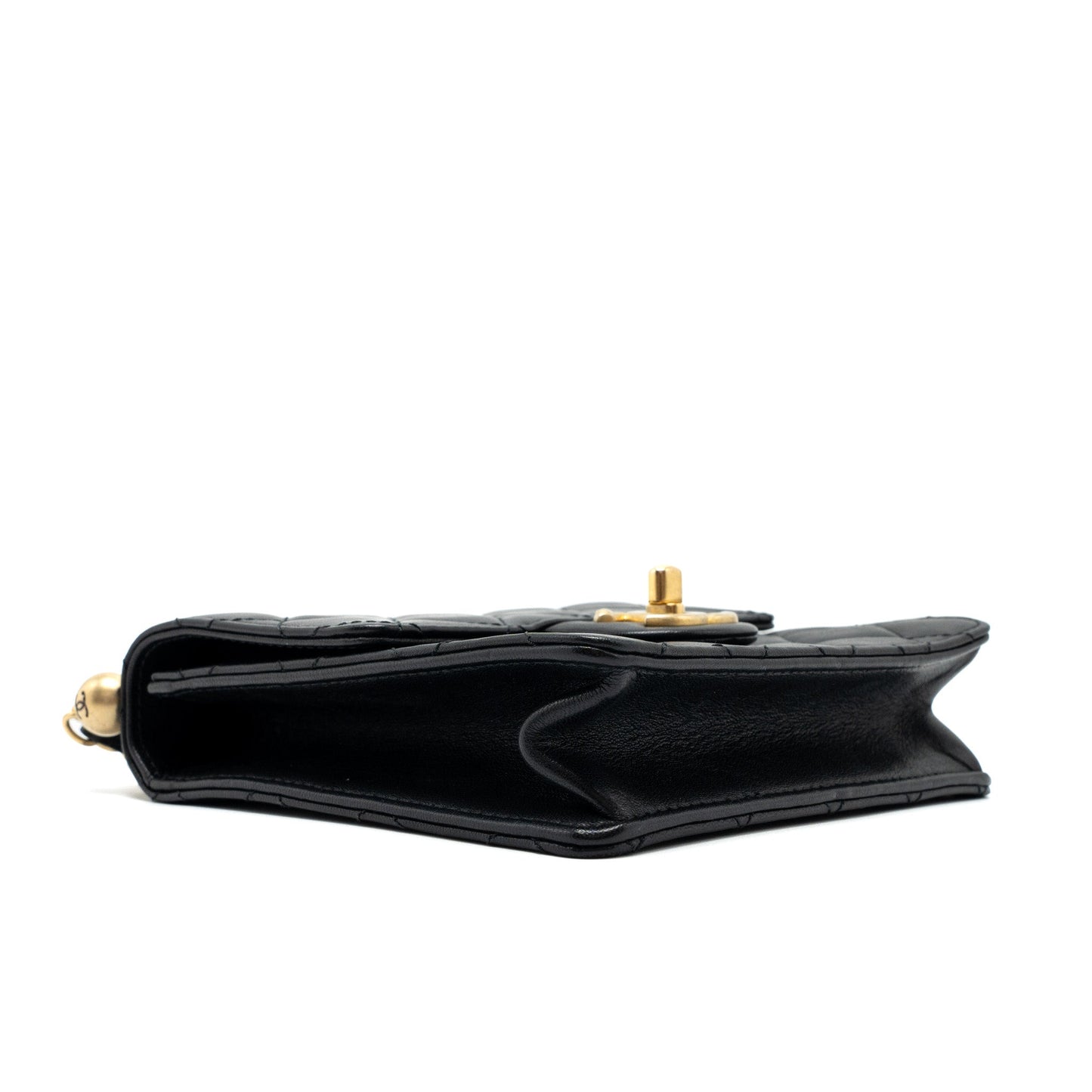 Chanel Square Pearl Flap Bag Lambskin Black Brushed
