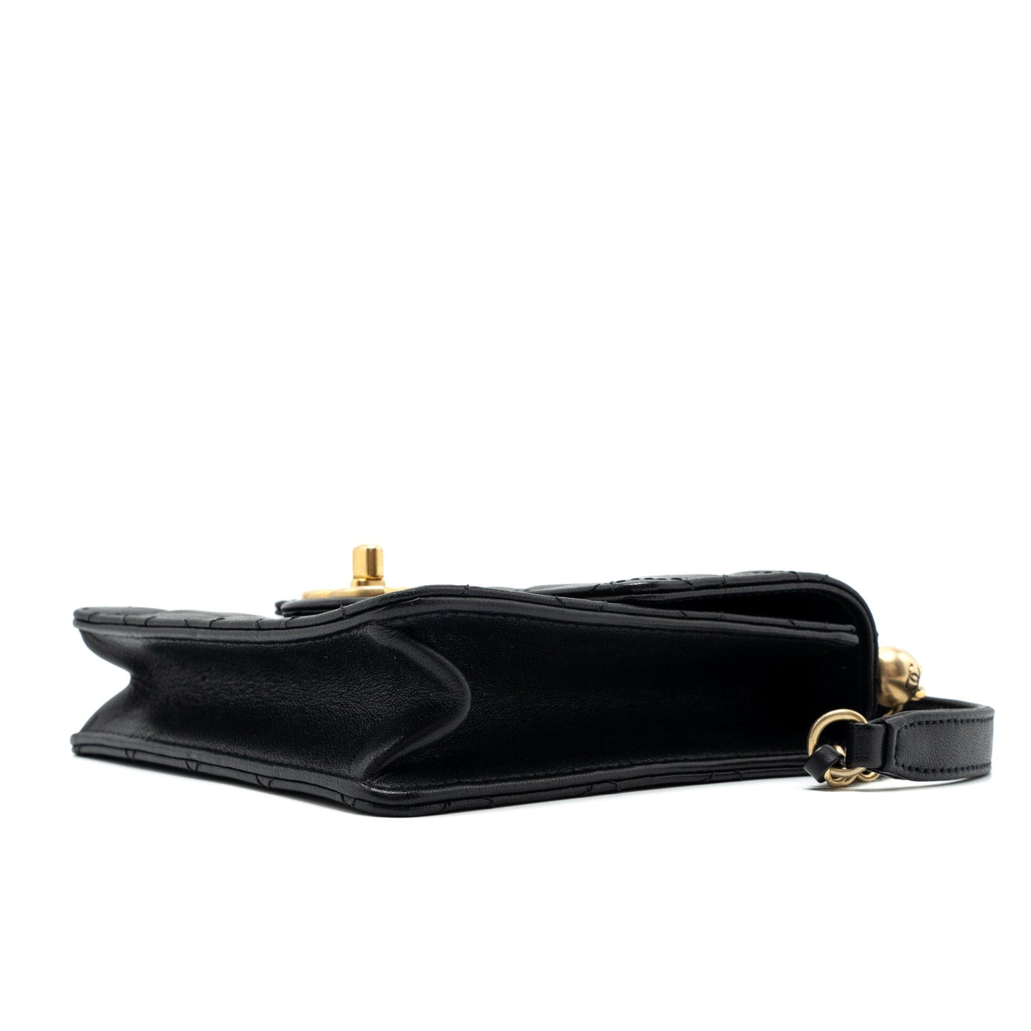 Chanel Square Pearl Flap Bag Lambskin Black Brushed