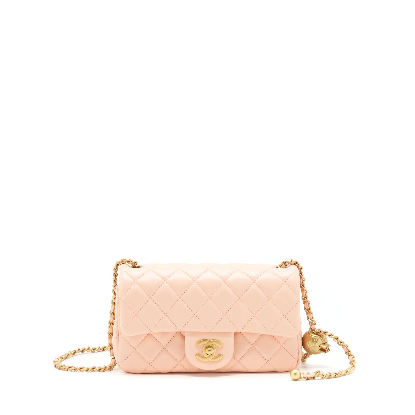 Chanel 22C Pearl Crush Mini Rectangular Flap Bag Lambskin Light Orange / Peach