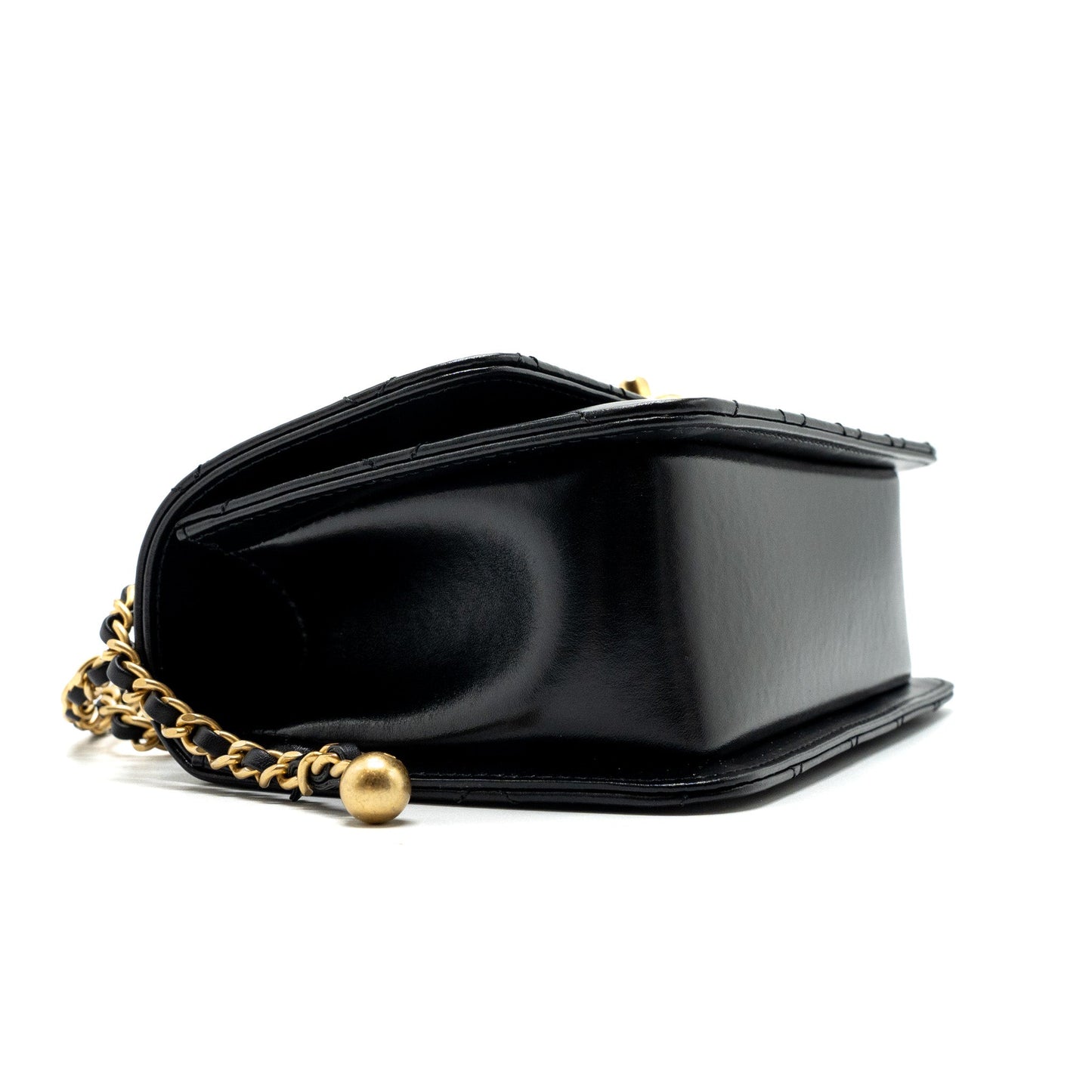 Chanel 24c Gold Crush Mini Flap Bag Calfskin Black  (Microchip)