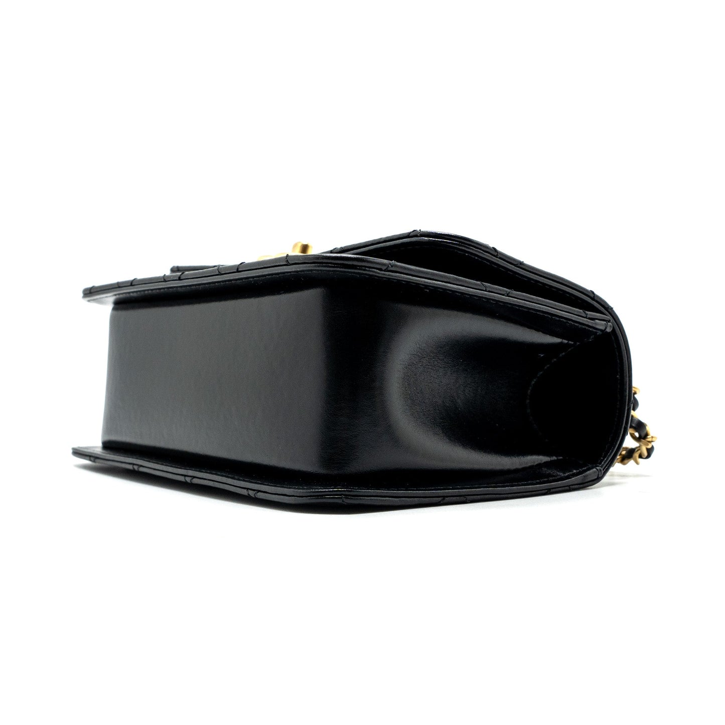 Chanel 24c Gold Crush Mini Flap Bag Calfskin Black  (Microchip)