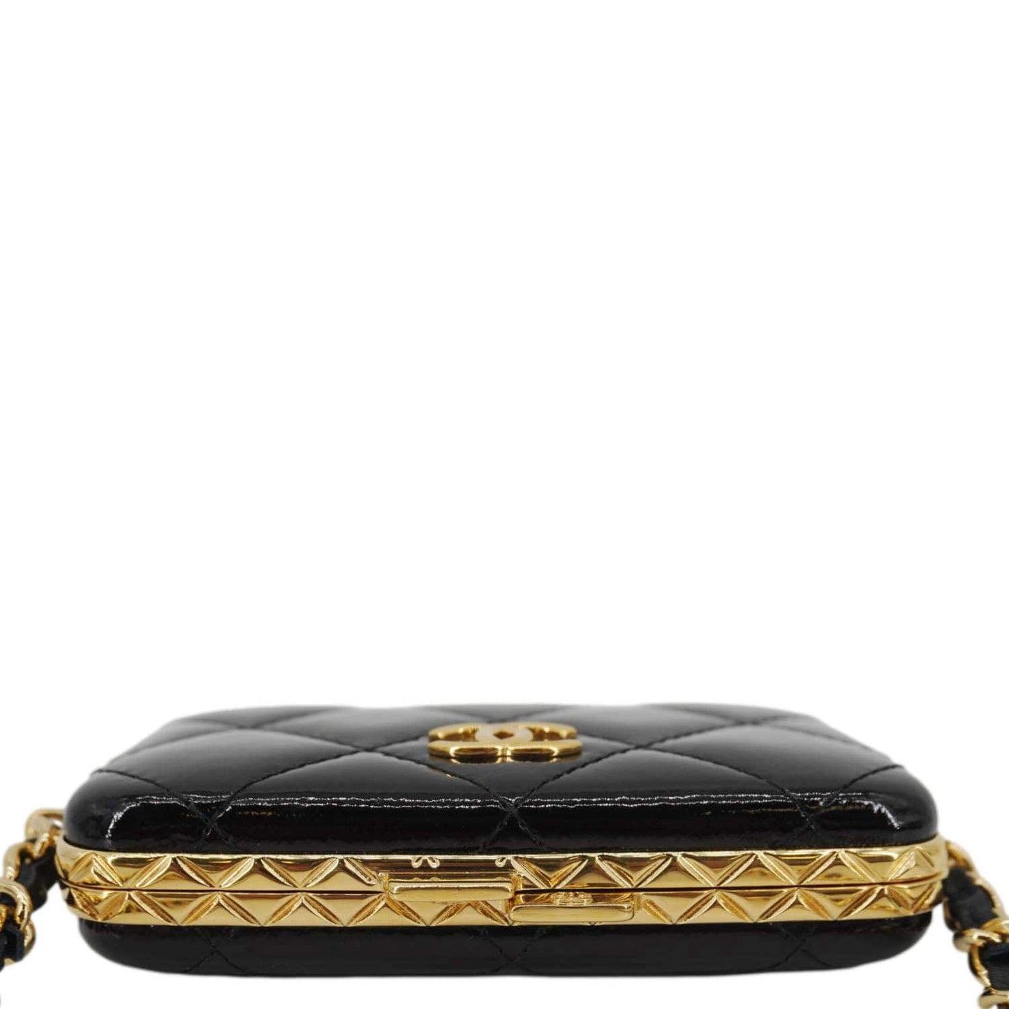 CHANEL Framed Box Mini Quilted Patent Leather Chain Clutch Bag Black