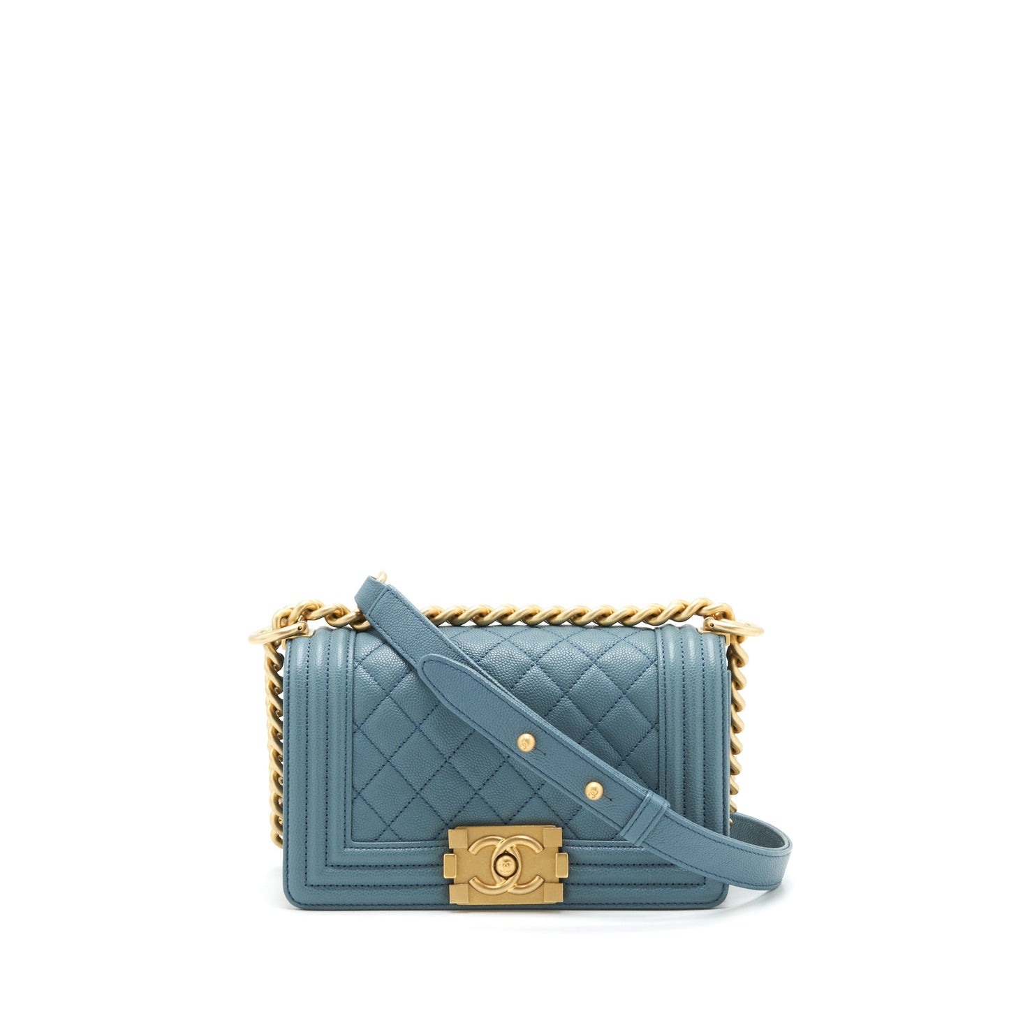 Chanel Small Boy Bag Caviar Greyish Blue Brushed