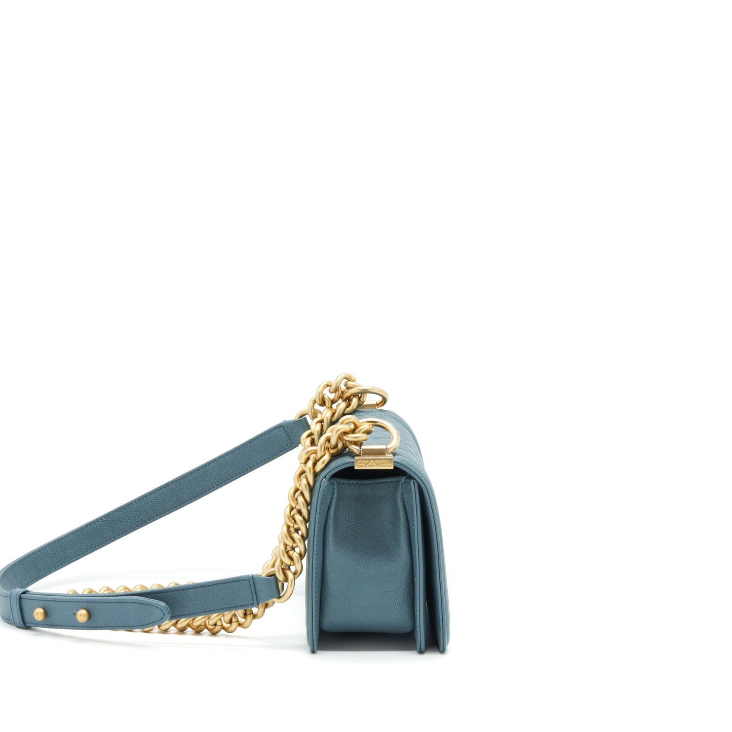 Chanel Small Boy Bag Caviar Greyish Blue Brushed