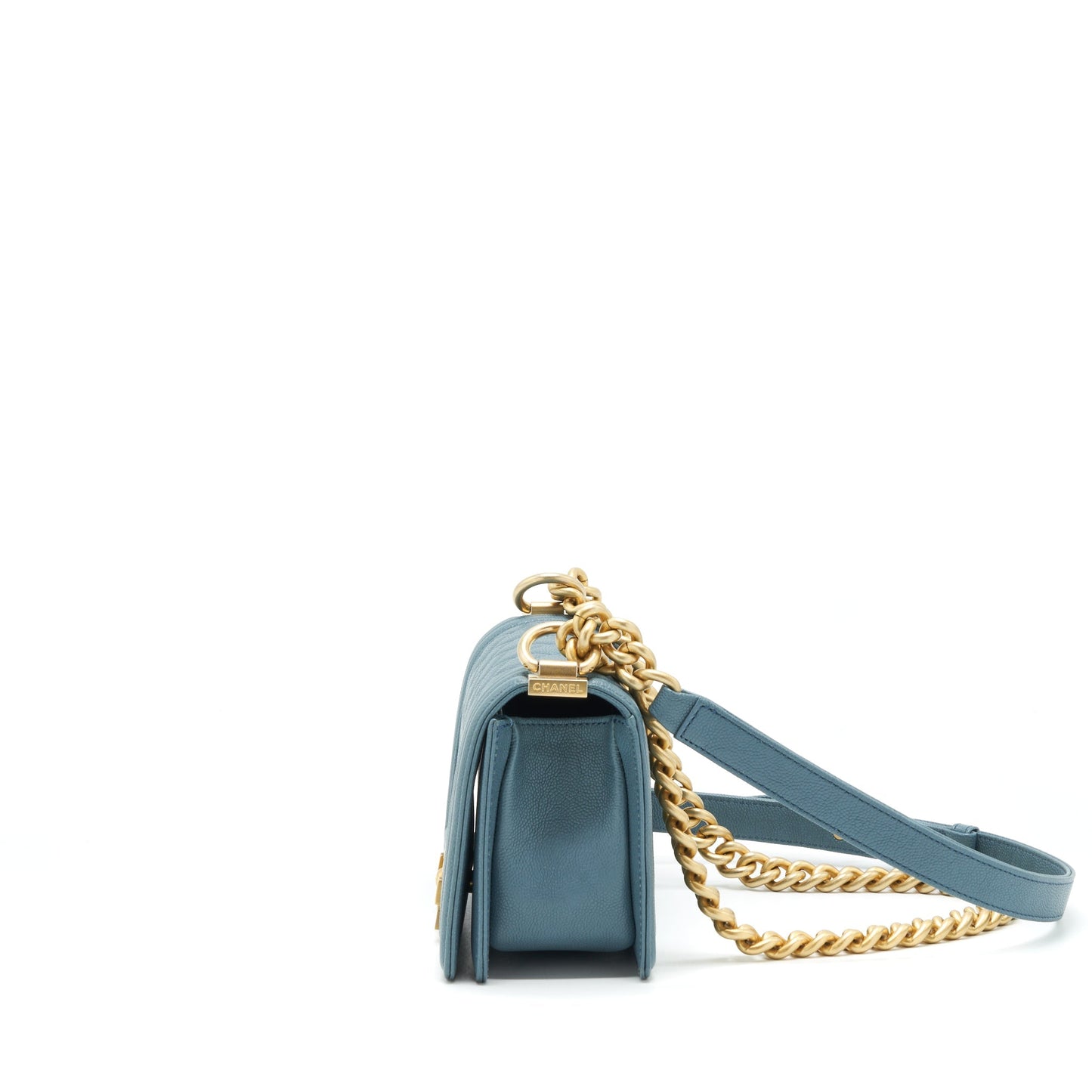 Chanel Small Boy Bag Caviar Greyish Blue Brushed