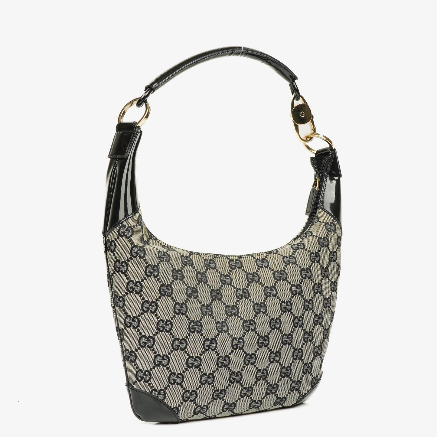 Gucci Black Patent Leather Braided Handle Ring Hobo Bag