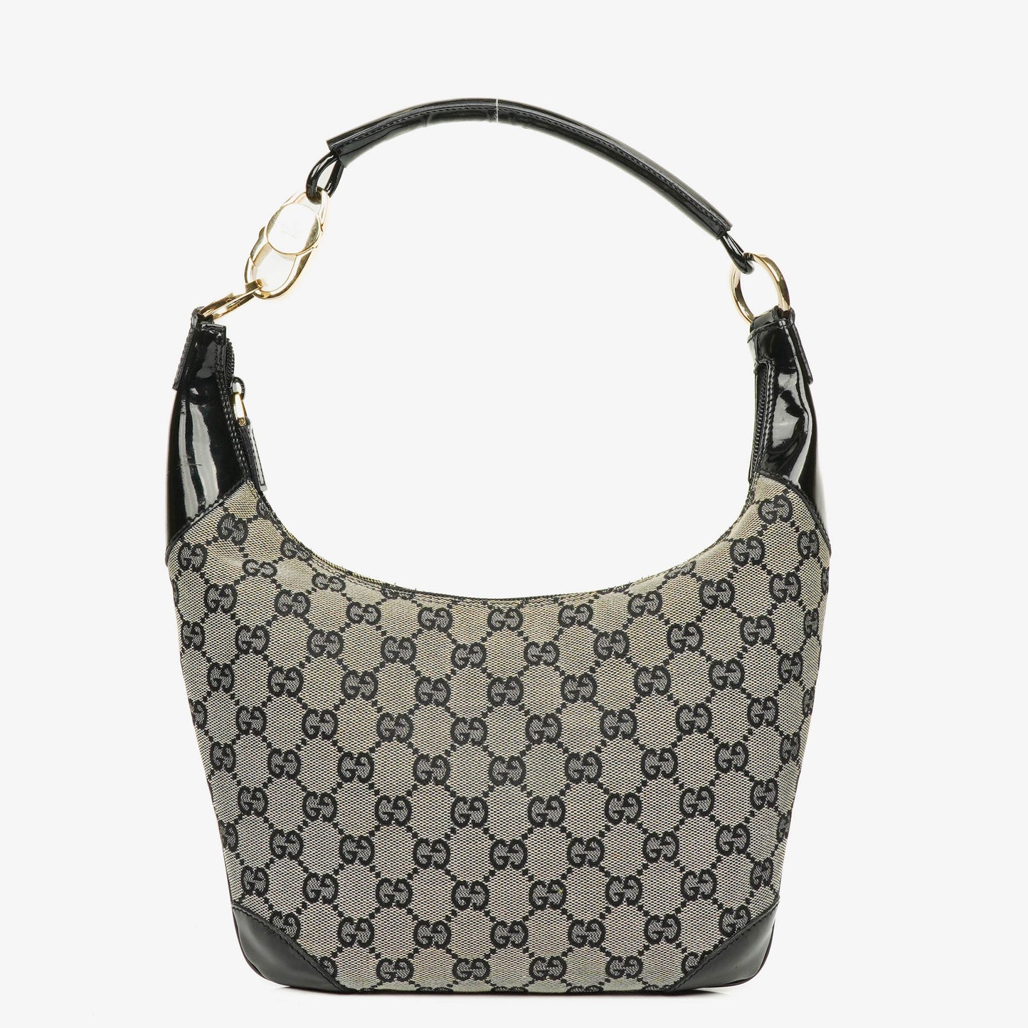 Gucci Black Patent Leather Braided Handle Ring Hobo Bag