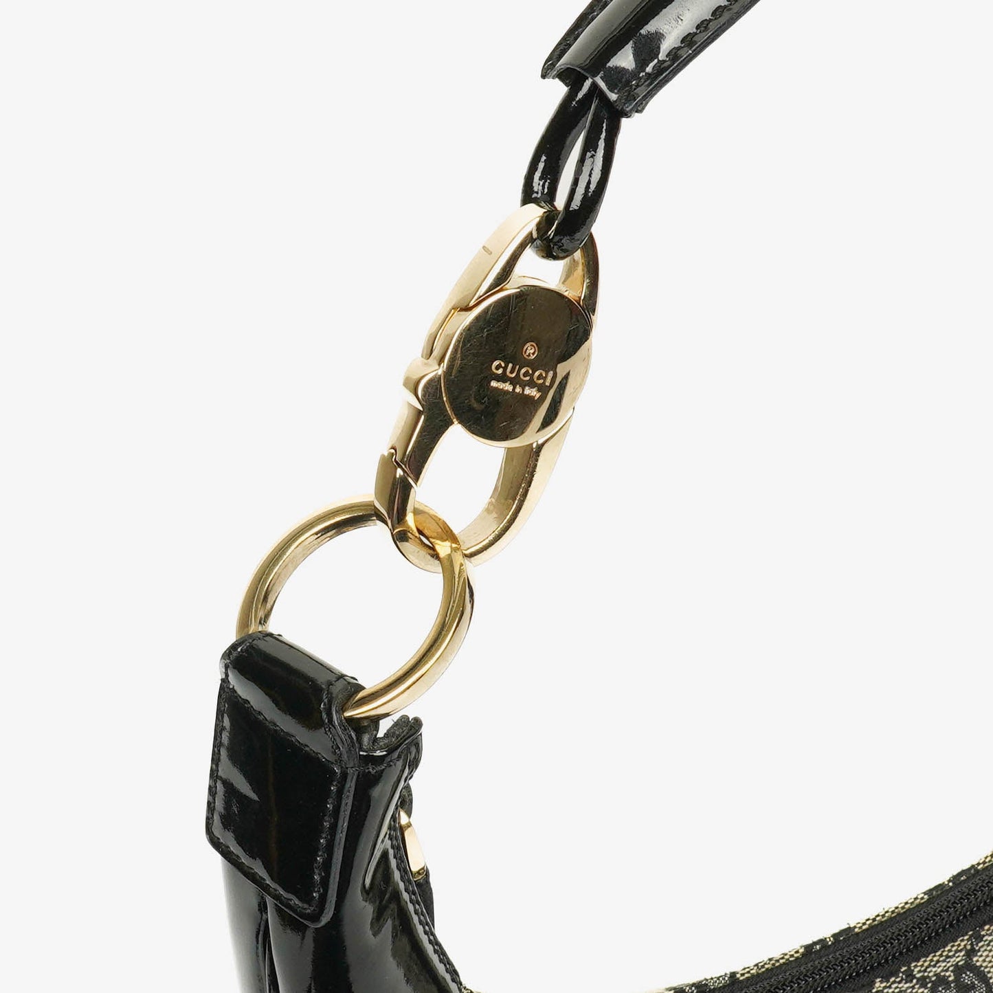 Gucci Black Patent Leather Braided Handle Ring Hobo Bag