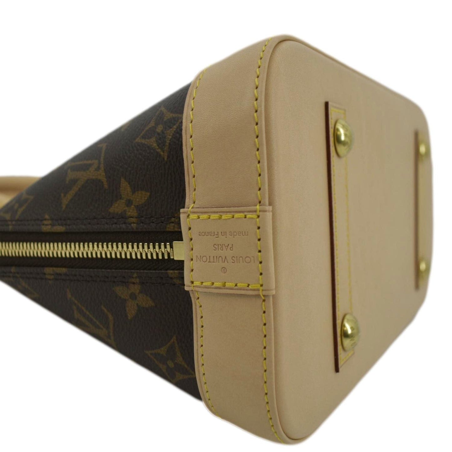 LOUIS VUITTON Alma Monogram Canvas Satchel Bag Brown