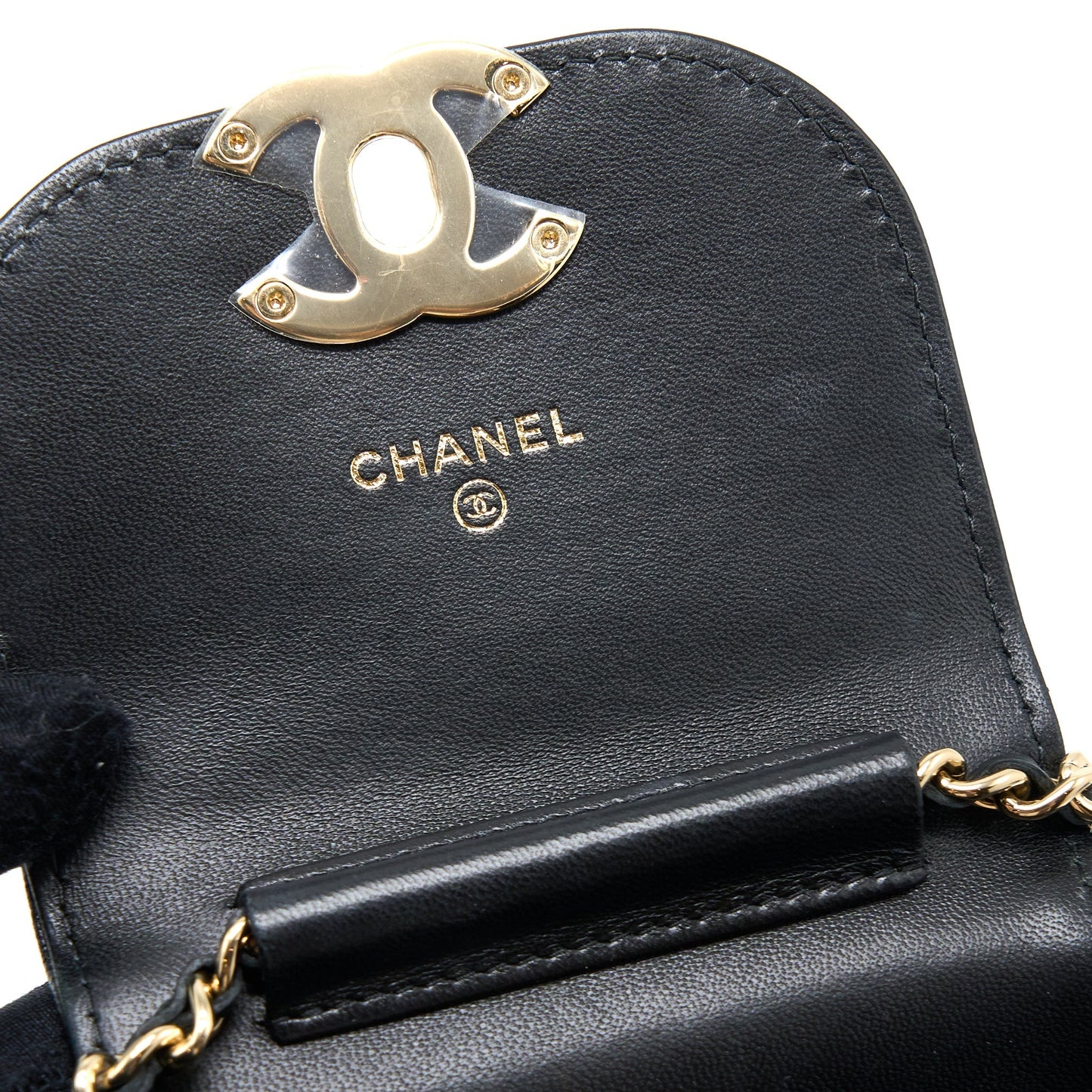 Chanel Flap Phone Pouch with Chain Black Lambskin