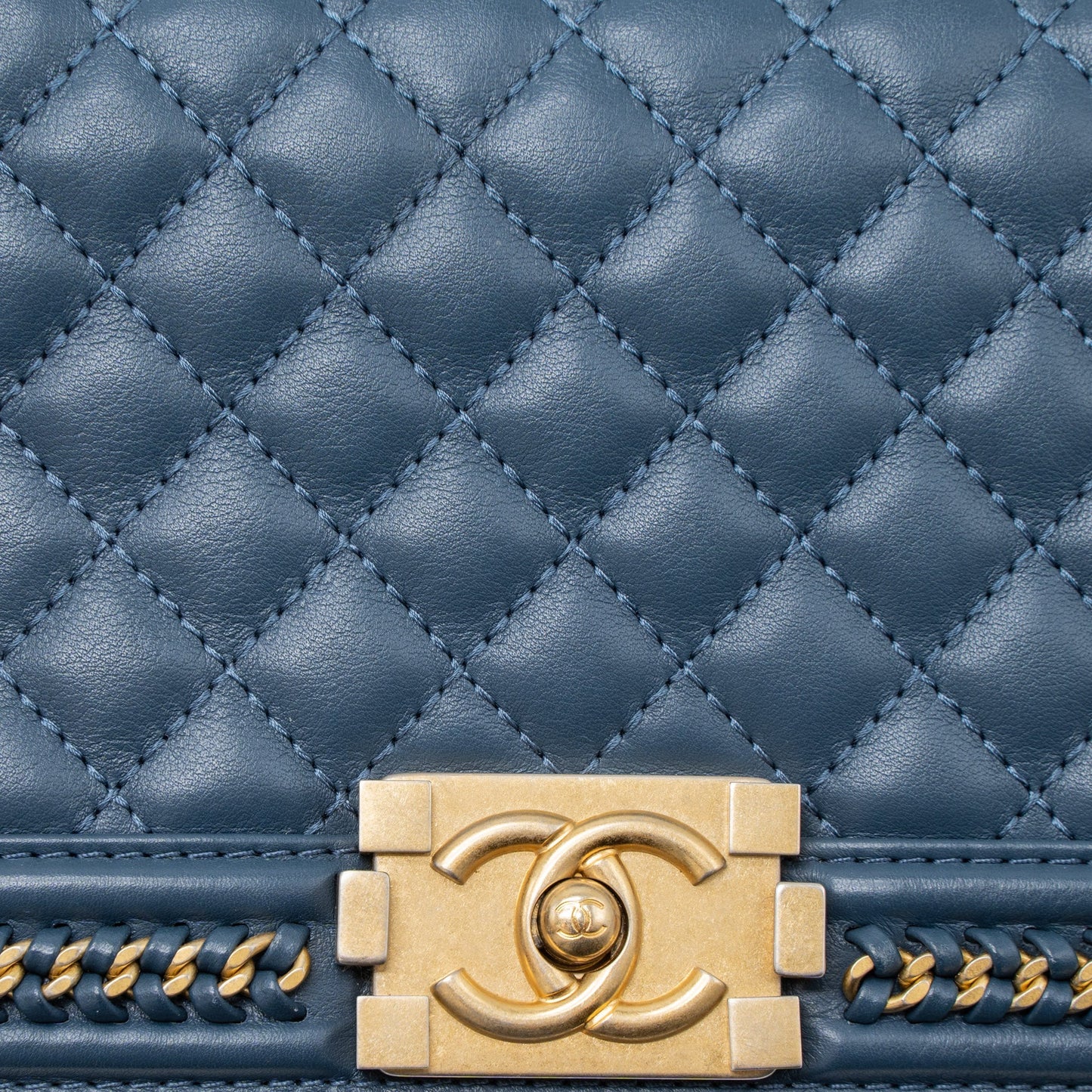Chanel Top Handle Boy Bag Lambskin Dark Blue Brushed