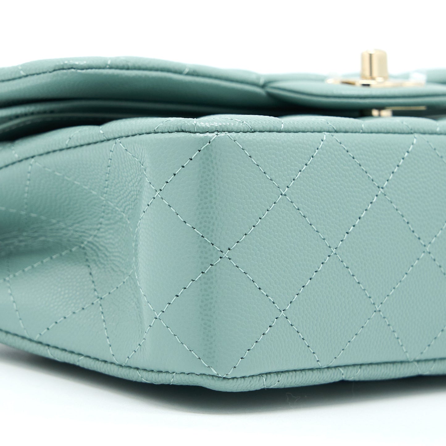 Chanel 22C Small Classic Double Flap Bag Caviar NG124 Greyish Green L (Microchip)