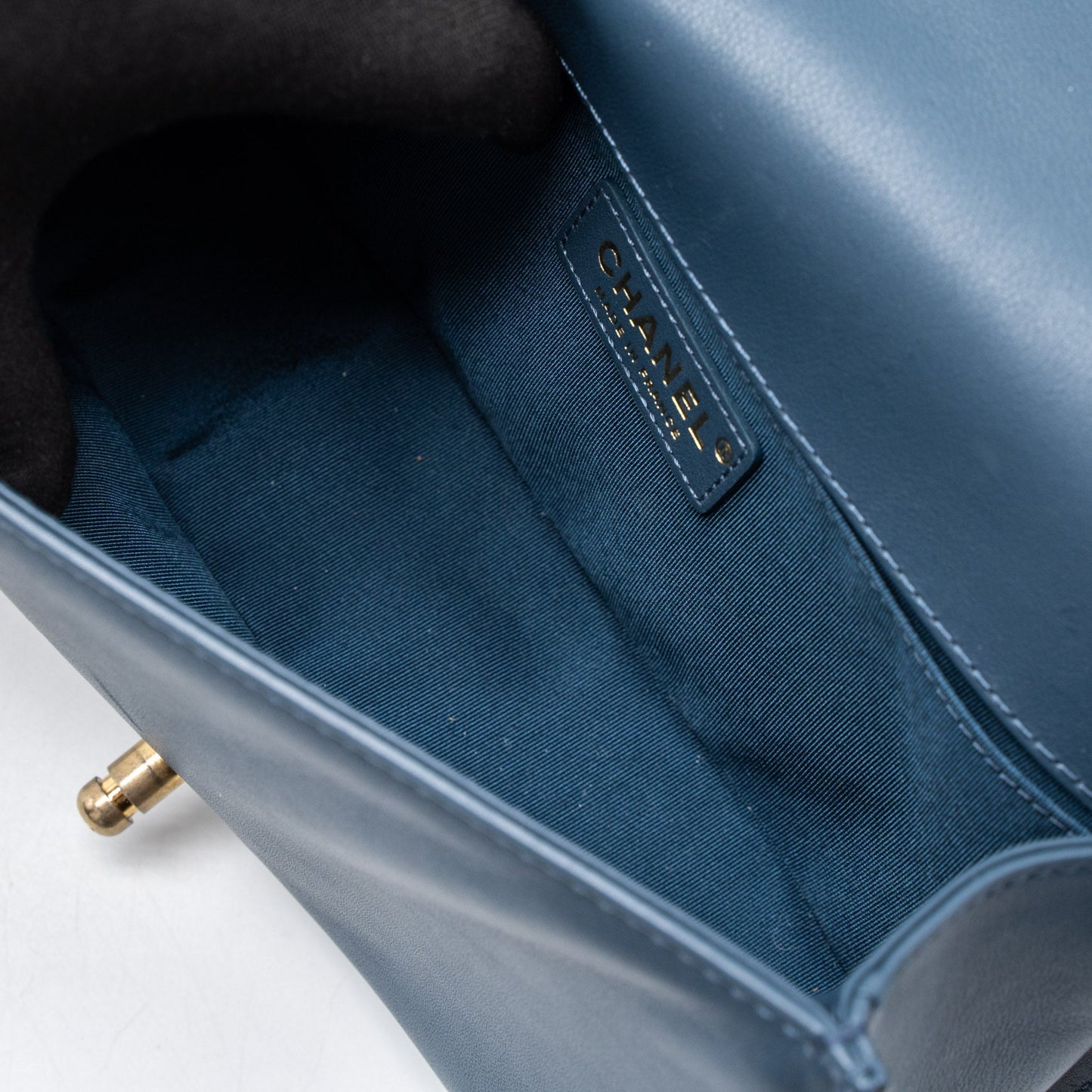 Chanel Top Handle Boy Bag Lambskin Dark Blue Brushed