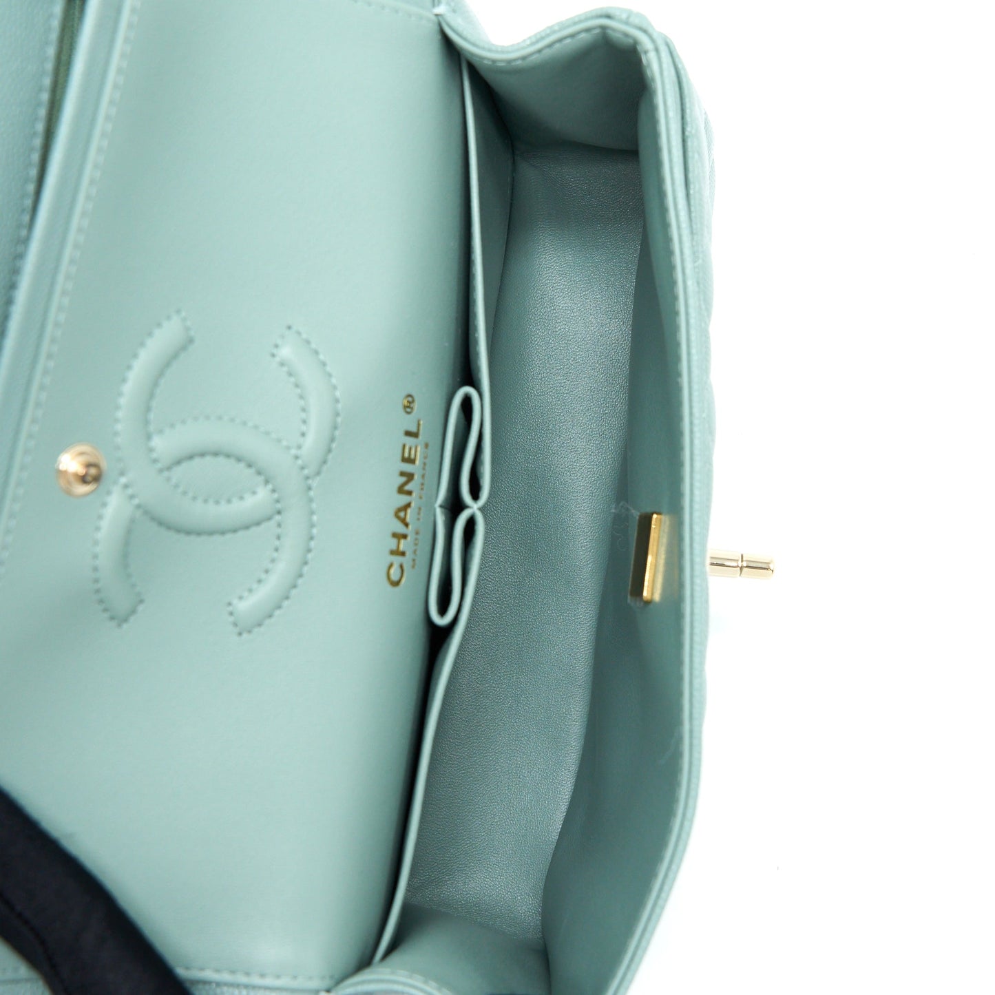 Chanel 22C Small Classic Double Flap Bag Caviar NG124 Greyish Green L (Microchip)