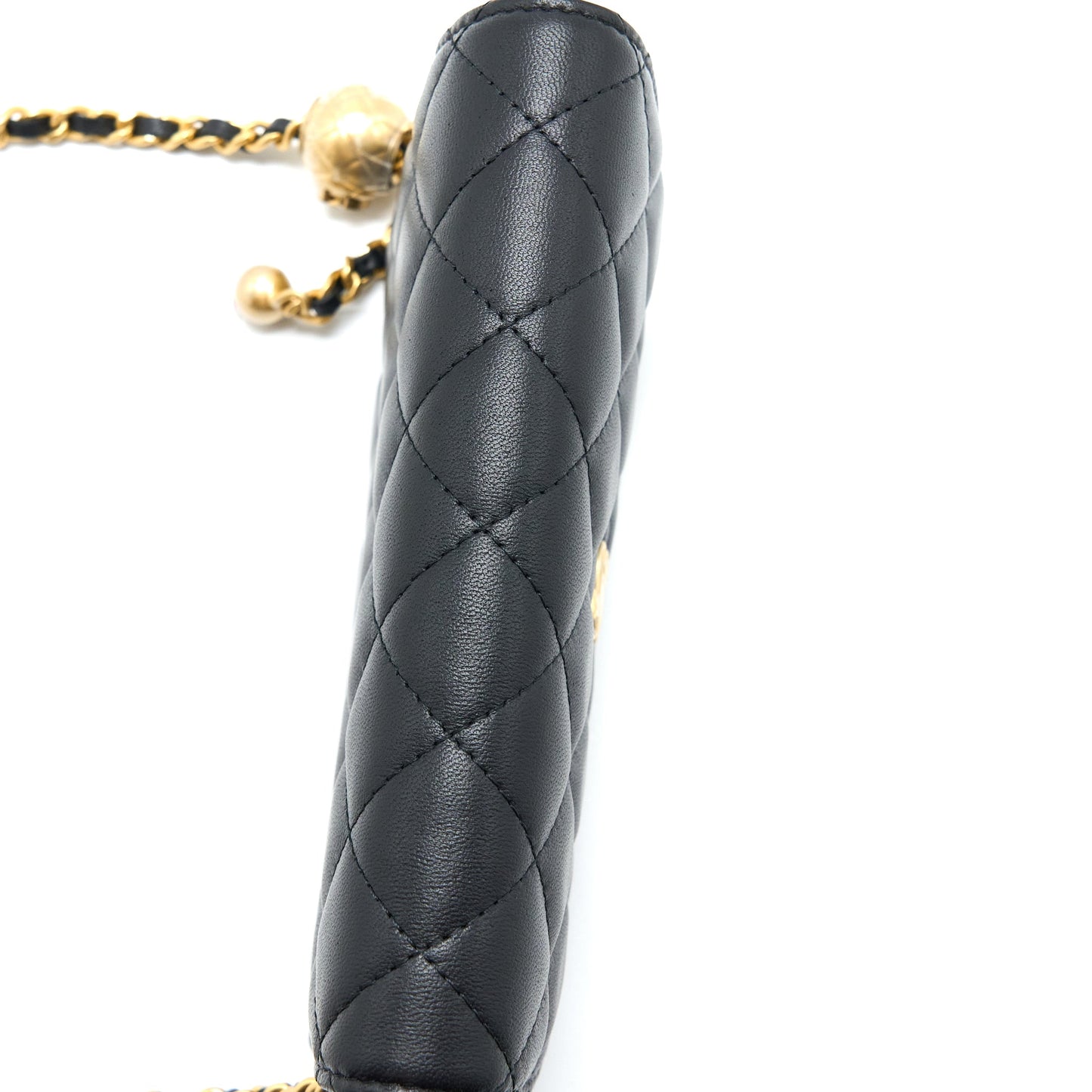 Chanel Pearl Crush Mini Wallet On Chain Lambskin Black Brushed  (Microchip)