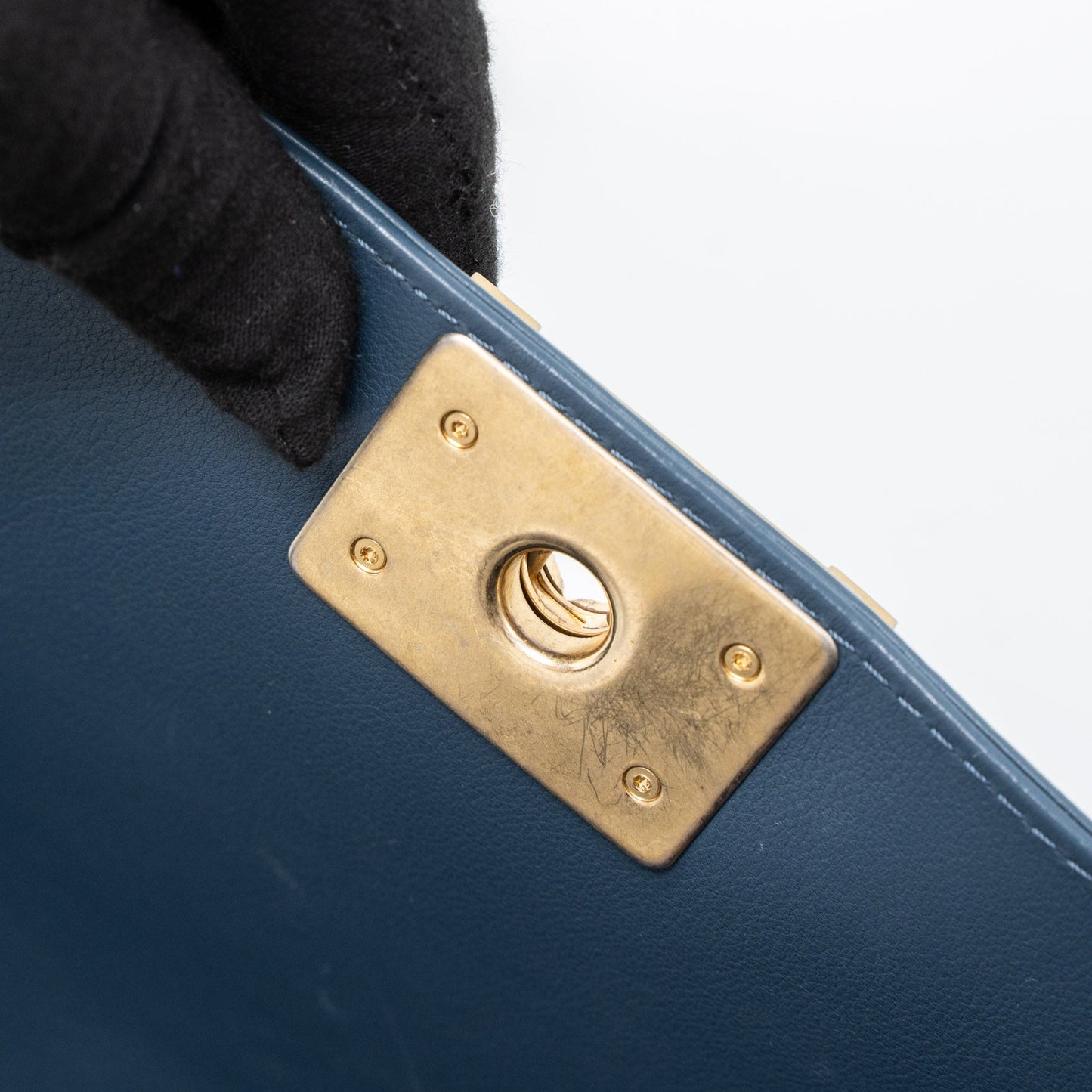 Chanel Top Handle Boy Bag Lambskin Dark Blue Brushed