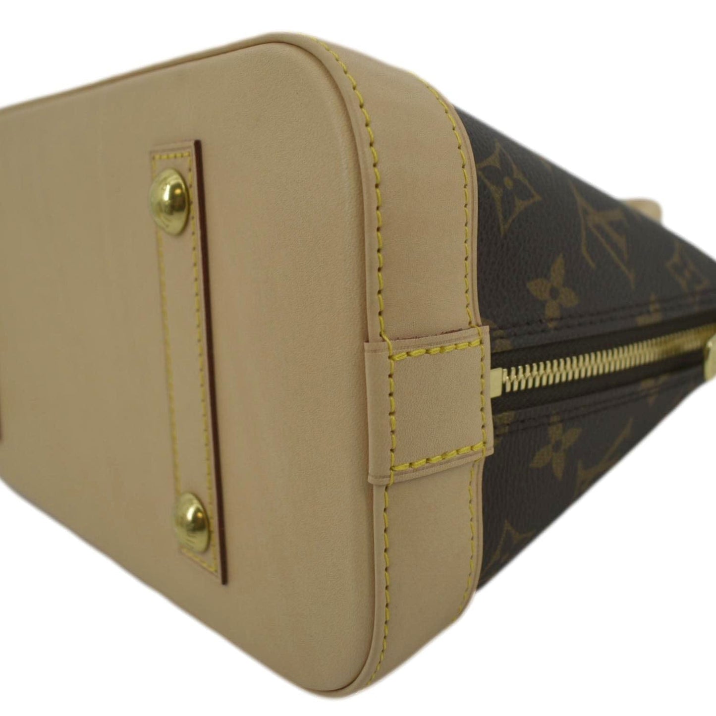 LOUIS VUITTON Alma Monogram Canvas Satchel Bag Brown