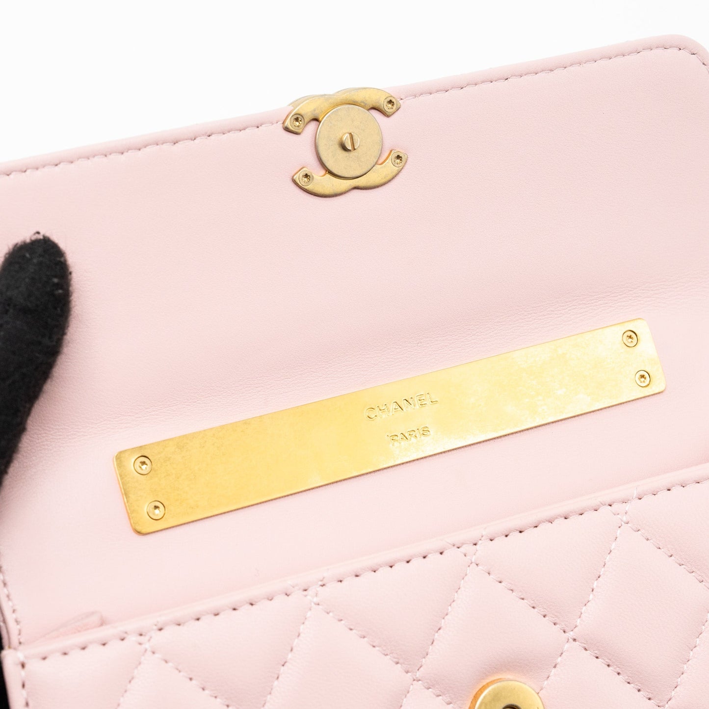 Chanel 22B Flap Bag With Enamel Top Handle Lambskin Light Pink  (Microchip)
