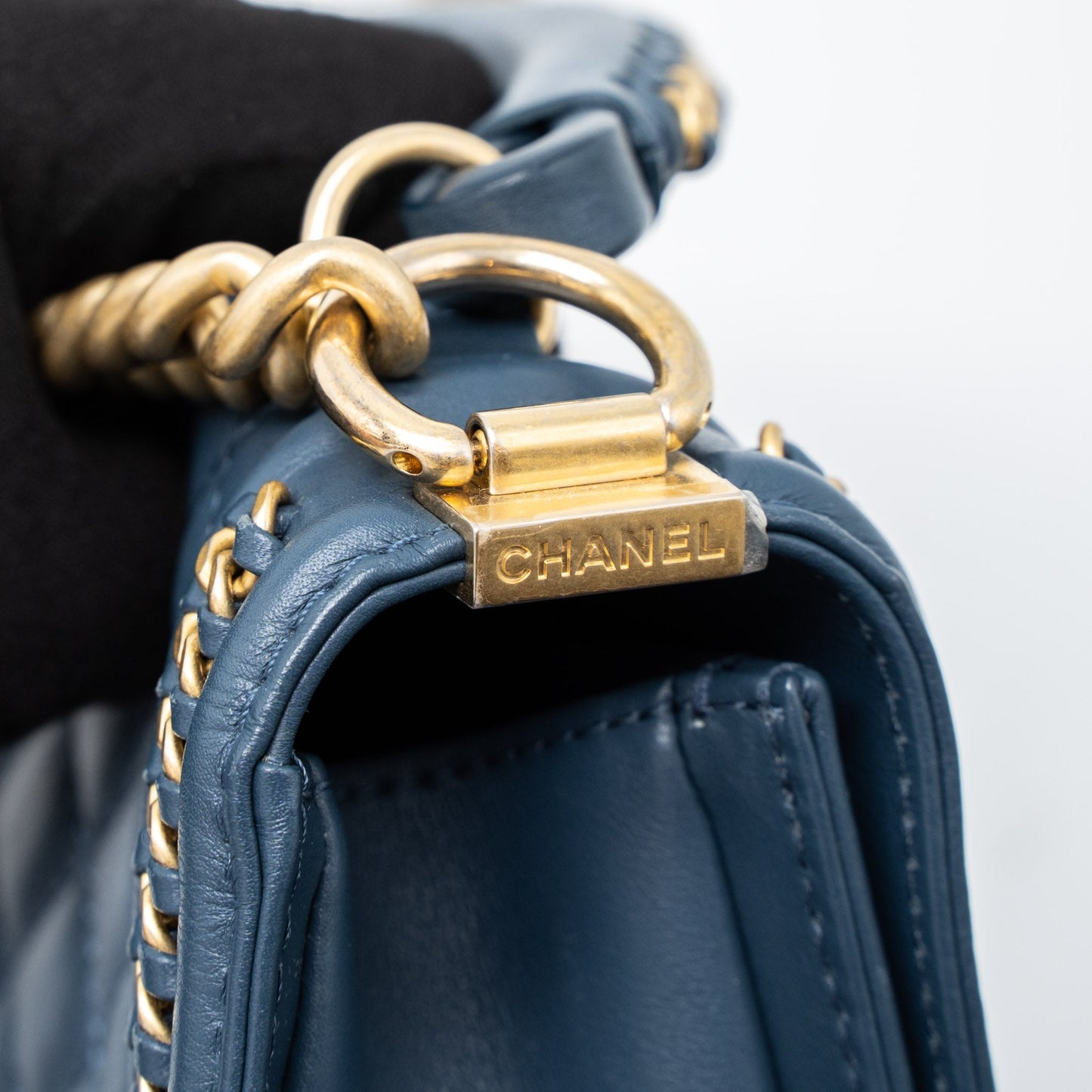 Chanel Top Handle Boy Bag Lambskin Dark Blue Brushed