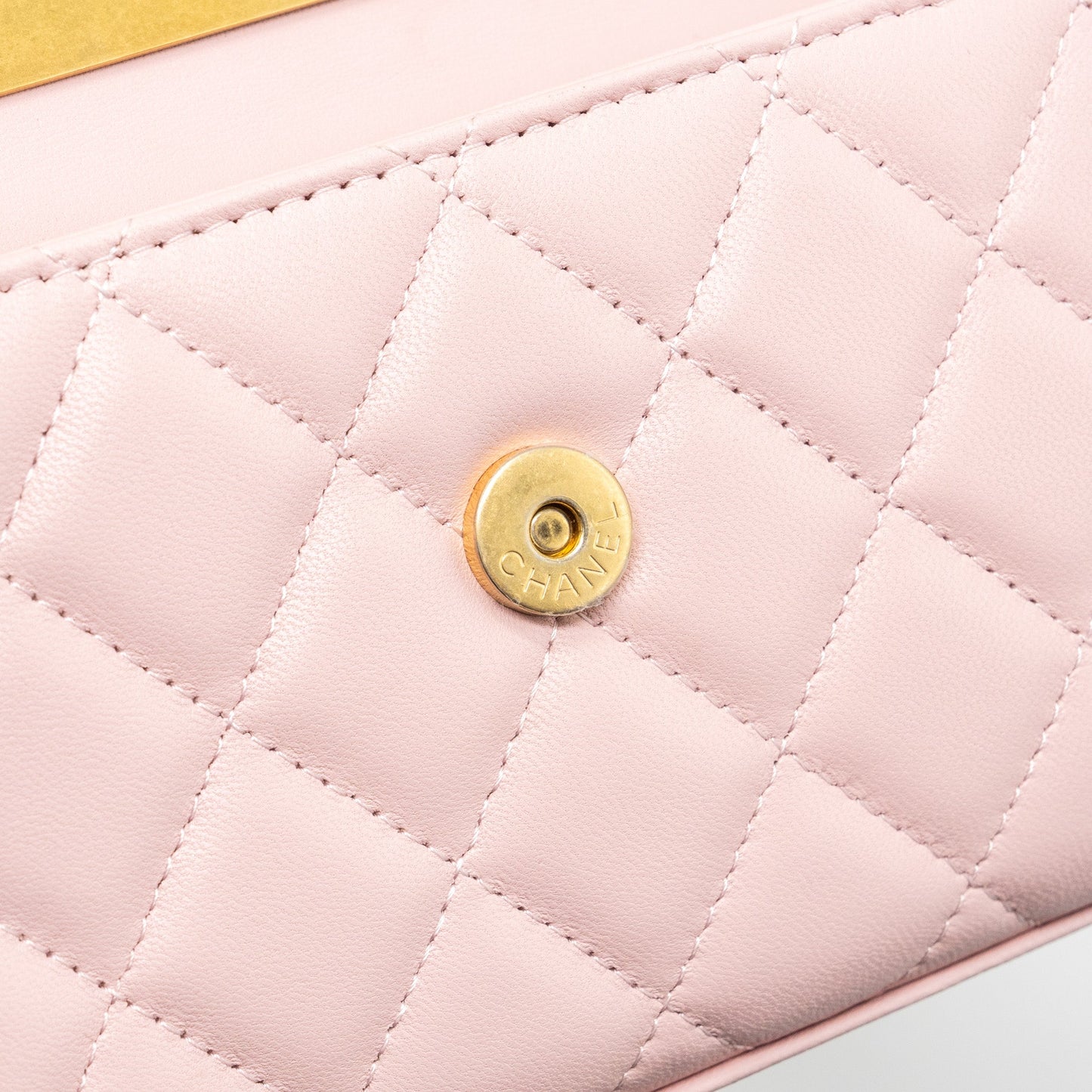 Chanel 22B Flap Bag With Enamel Top Handle Lambskin Light Pink  (Microchip)