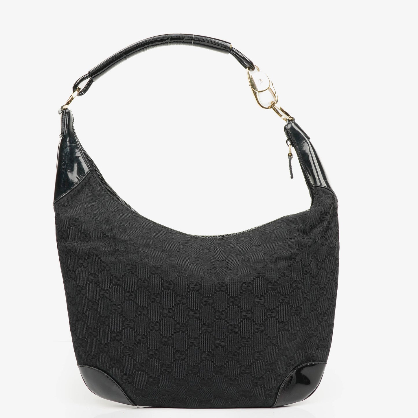 Gucci Black Patent Leather Braided Handle Ring Hobo Bag