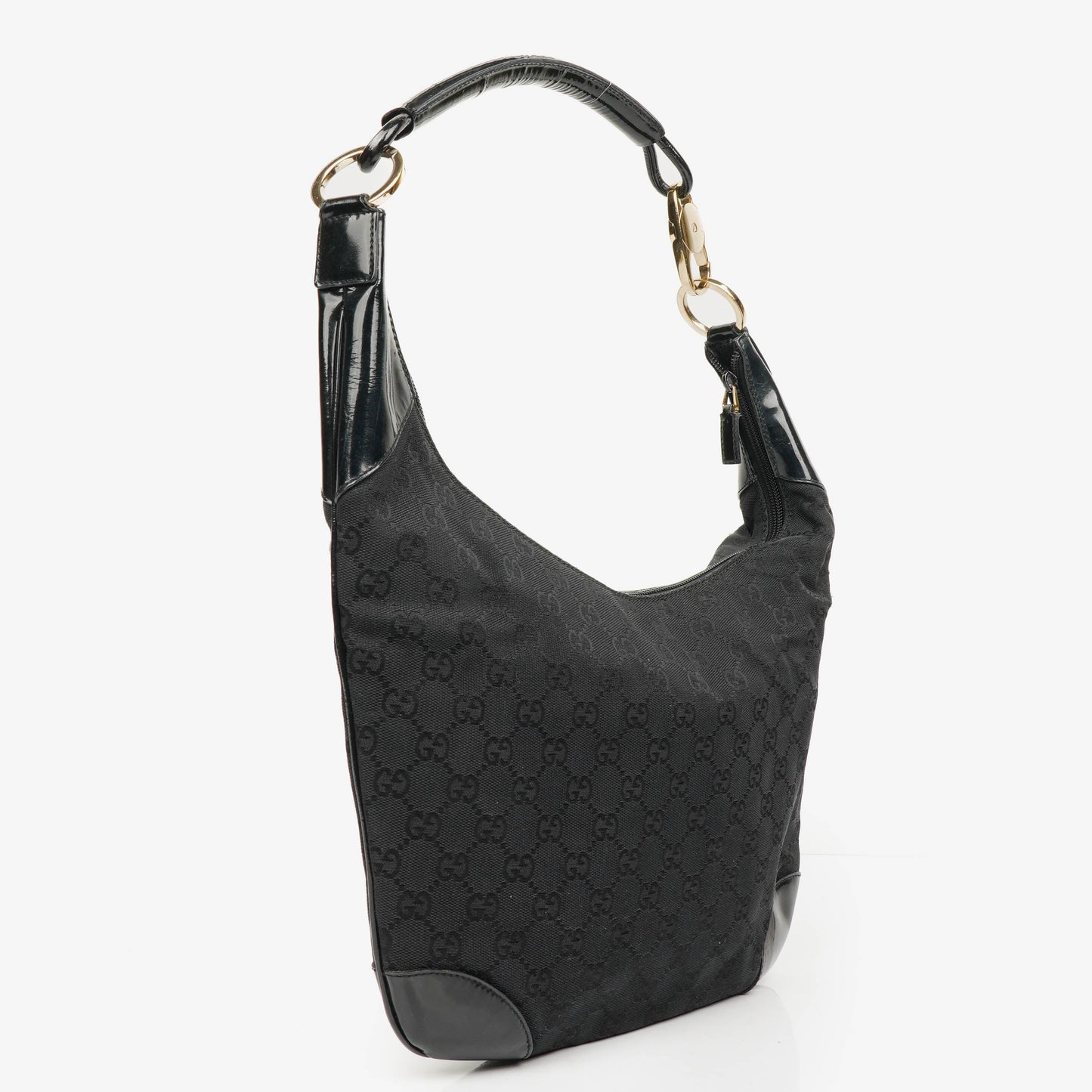 Gucci Black Patent Leather Braided Handle Ring Hobo Bag
