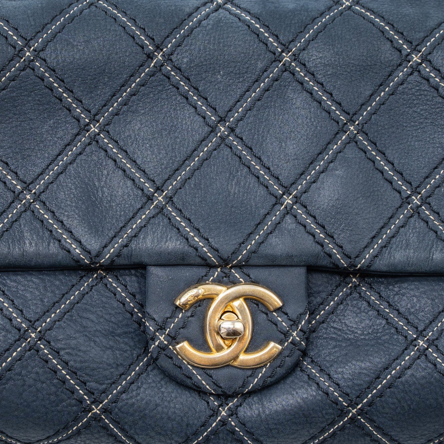 Chanel Quilted Flap Bag Calfskin Iridescent Dark Blue Brushed