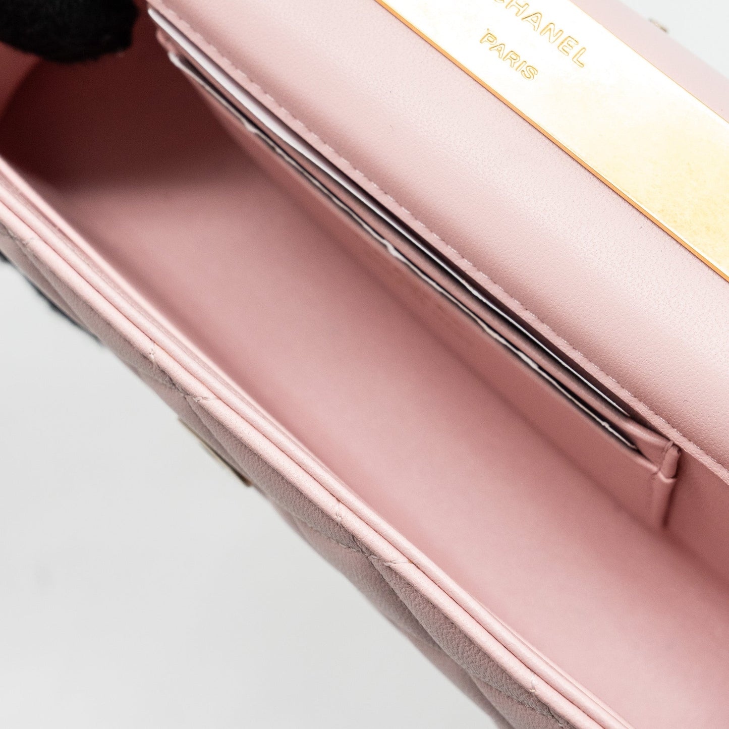 Chanel 22B Flap Bag With Enamel Top Handle Lambskin Light Pink  (Microchip)