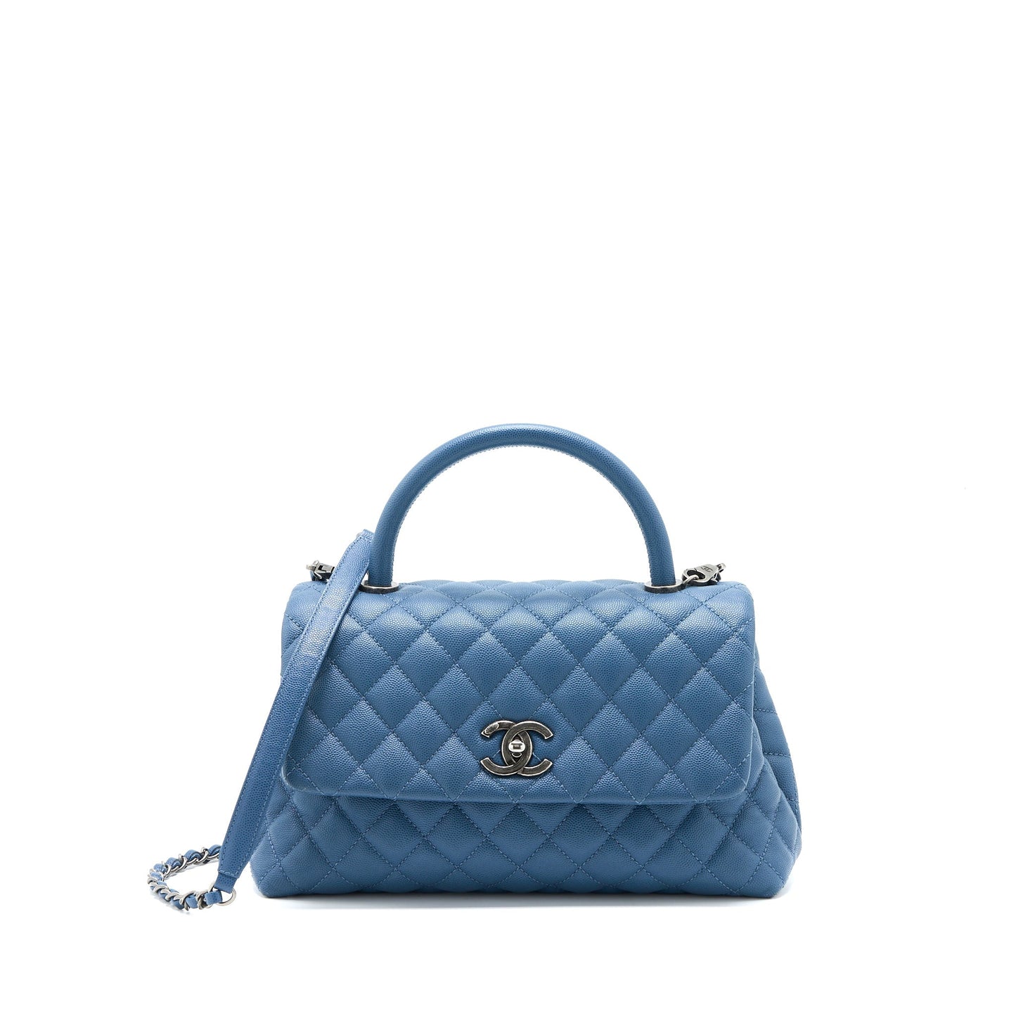 Chanel Medium Coco Handle Caviar Blue Ruthenium