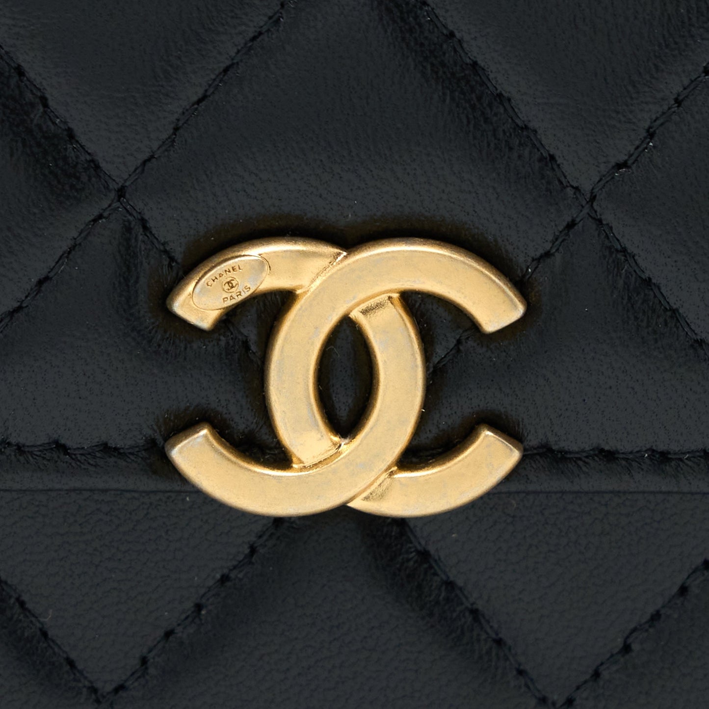 Chanel 22B Flap Bag With Enamel Top Handle Lambskin Black