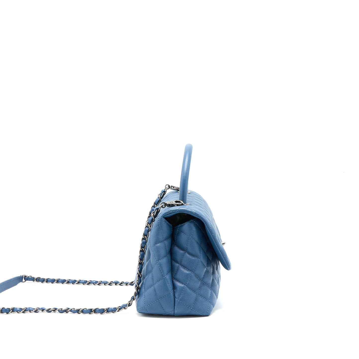 Chanel Medium Coco Handle Caviar Blue Ruthenium